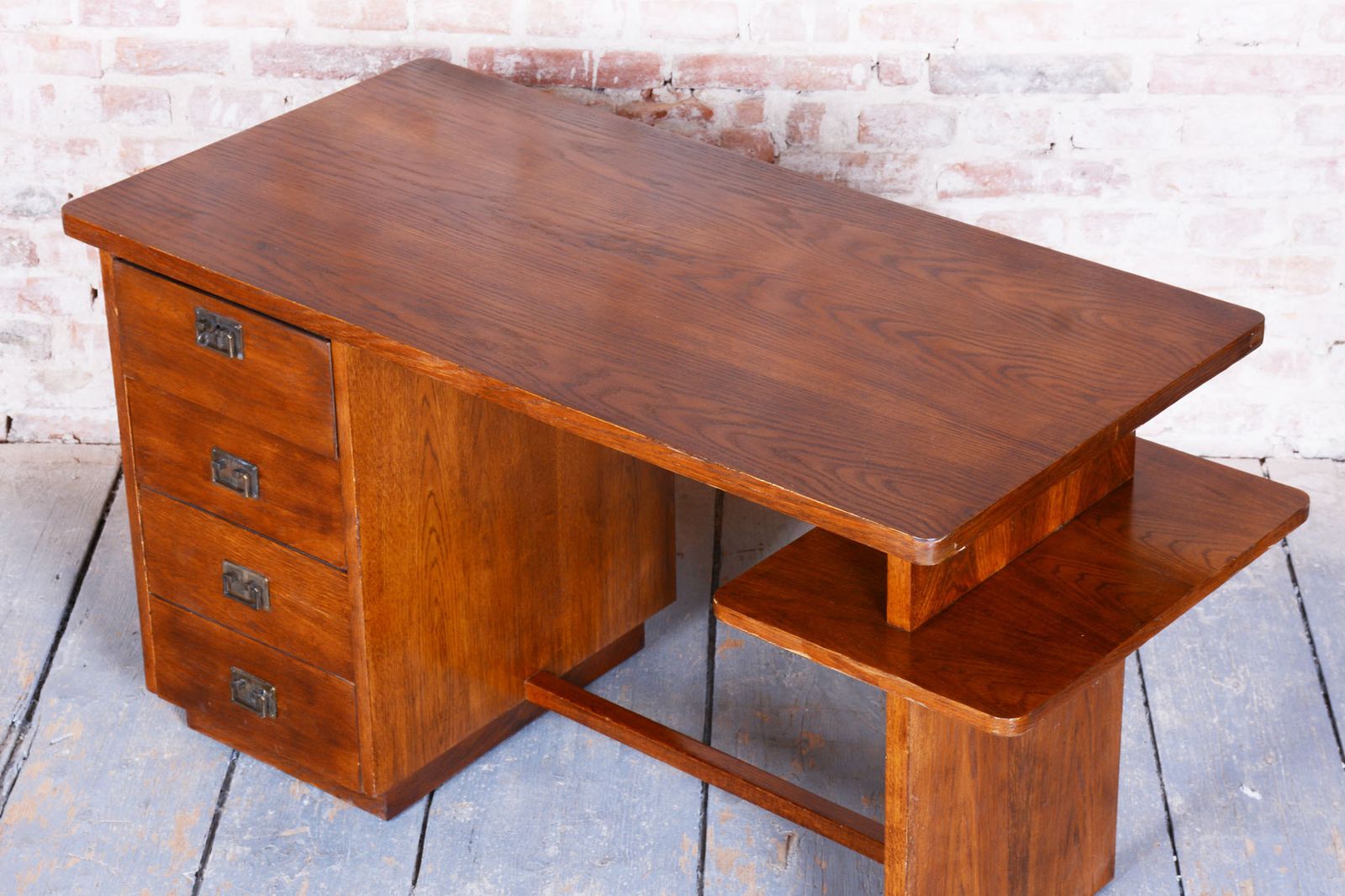 Restored Art Deco Writing Desk, J. Halabala, Up Zavody, Oak, Beech, Czech, 1930s photo vintage