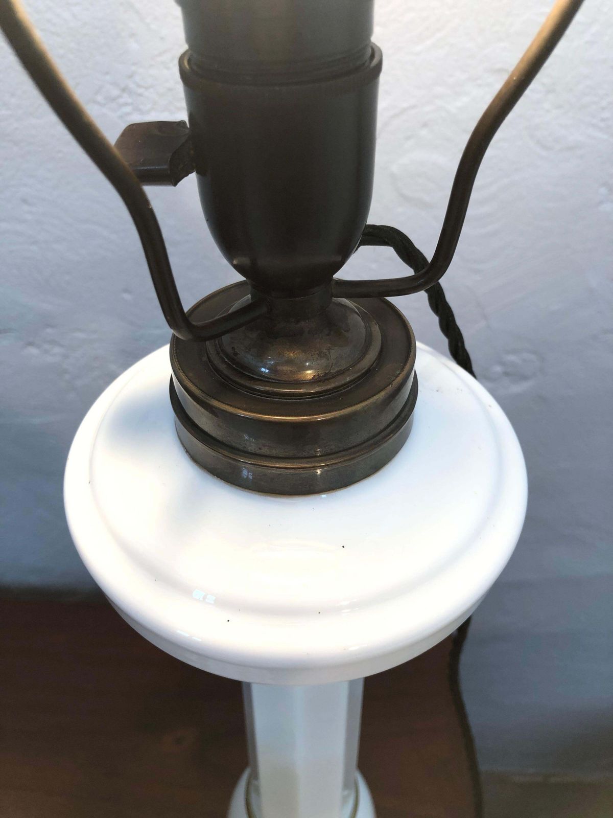 Large Antique Heiberg Porcelain Oil/Electric Table Lamp photo vintage