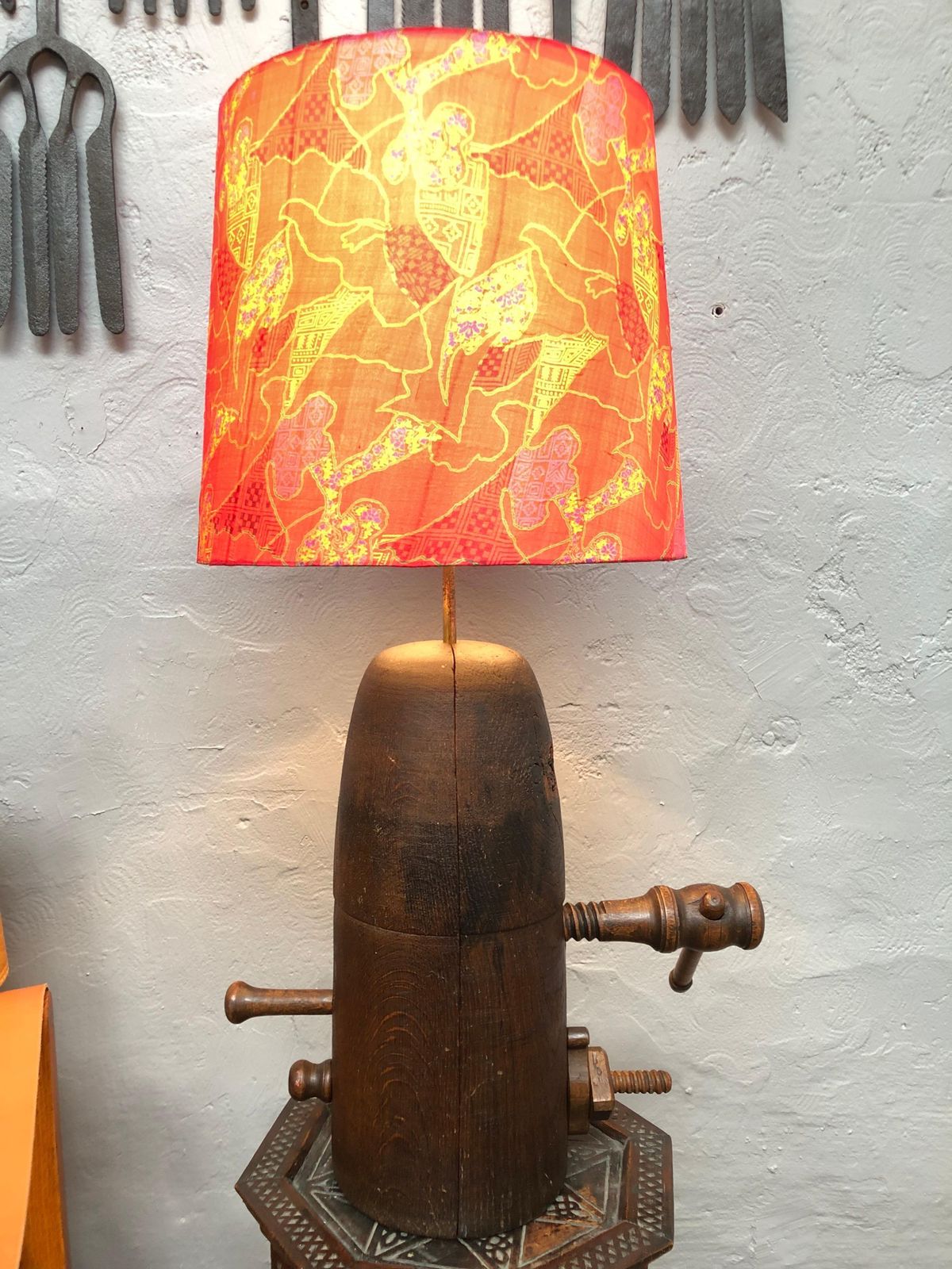 Lighting Truly Stunning Antique Wooden Hat Stretcher Stand Table Lamp photo