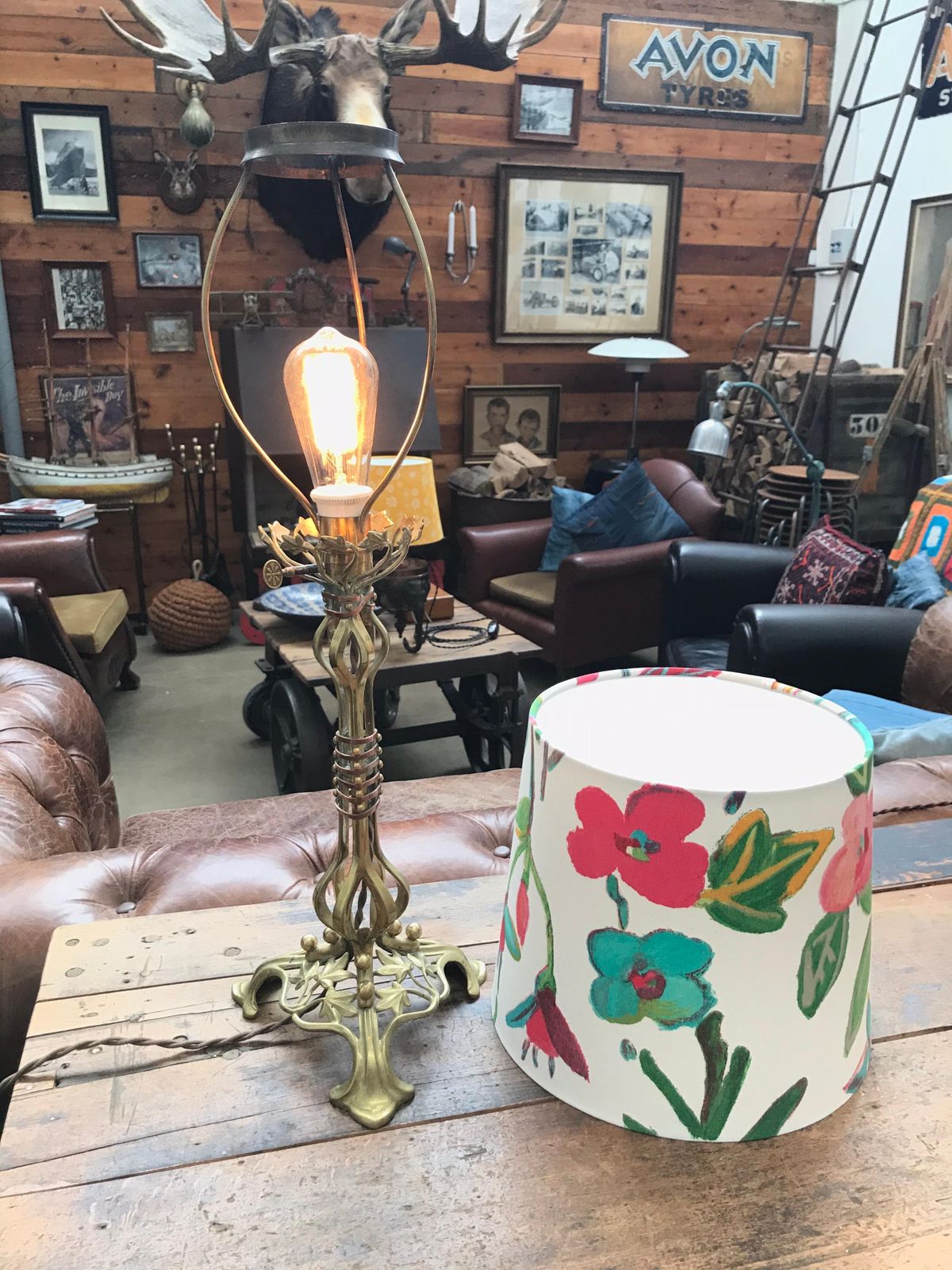 Large Antique Brass Table Lamp In The Manner Of Was Benson photo vinterior