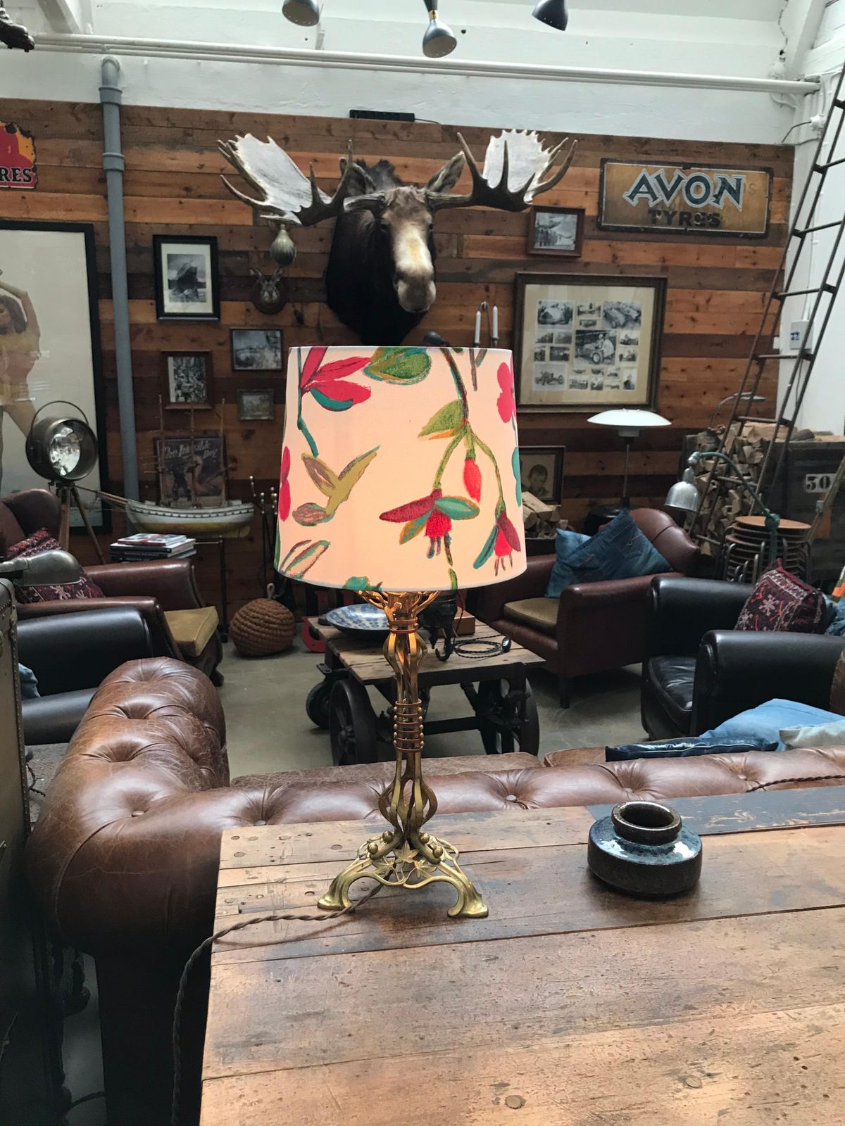 581.0 Large Antique Brass Table Lamp In The Manner Of Was Benson photo