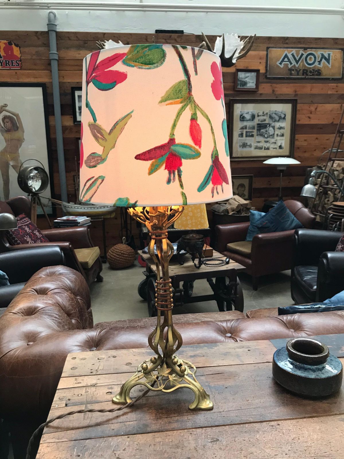 photo vinterior Large Antique Brass Table Lamp In The Manner Of Was Benson