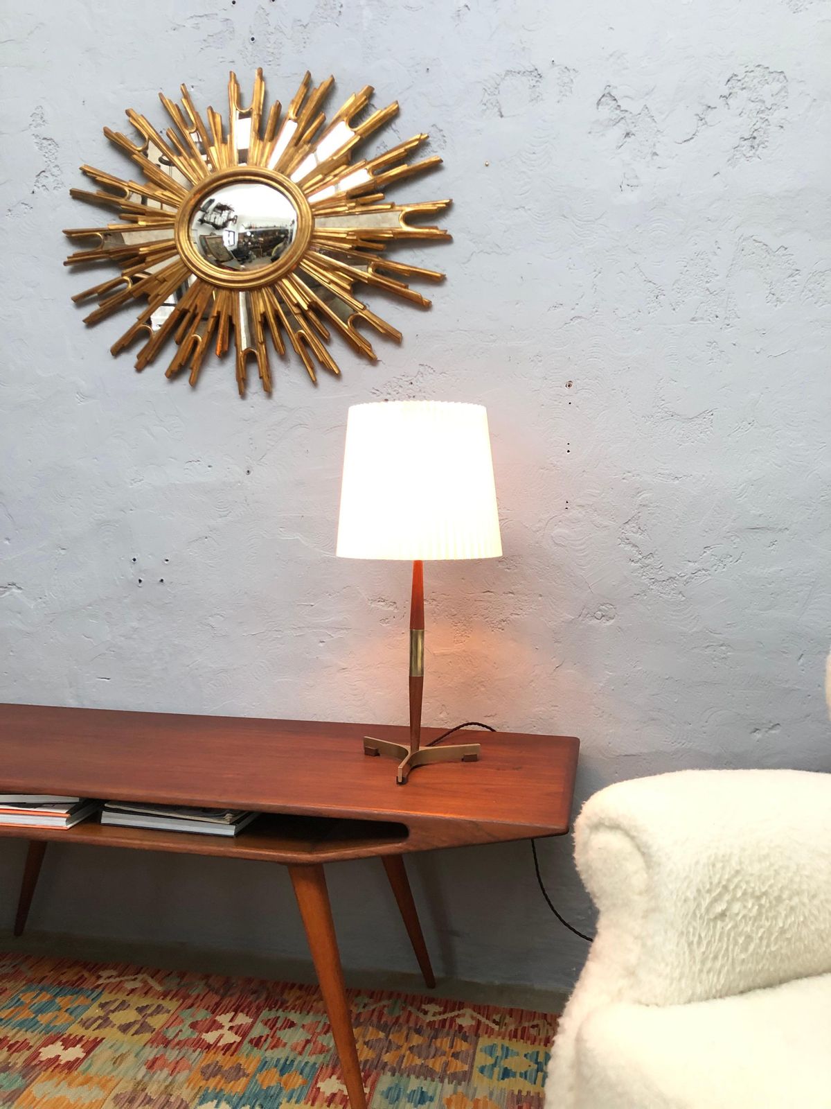 Midcentury Jo Hammerborg President Table Lamp For Fog & Mørup In Teak And Brass photo for sale