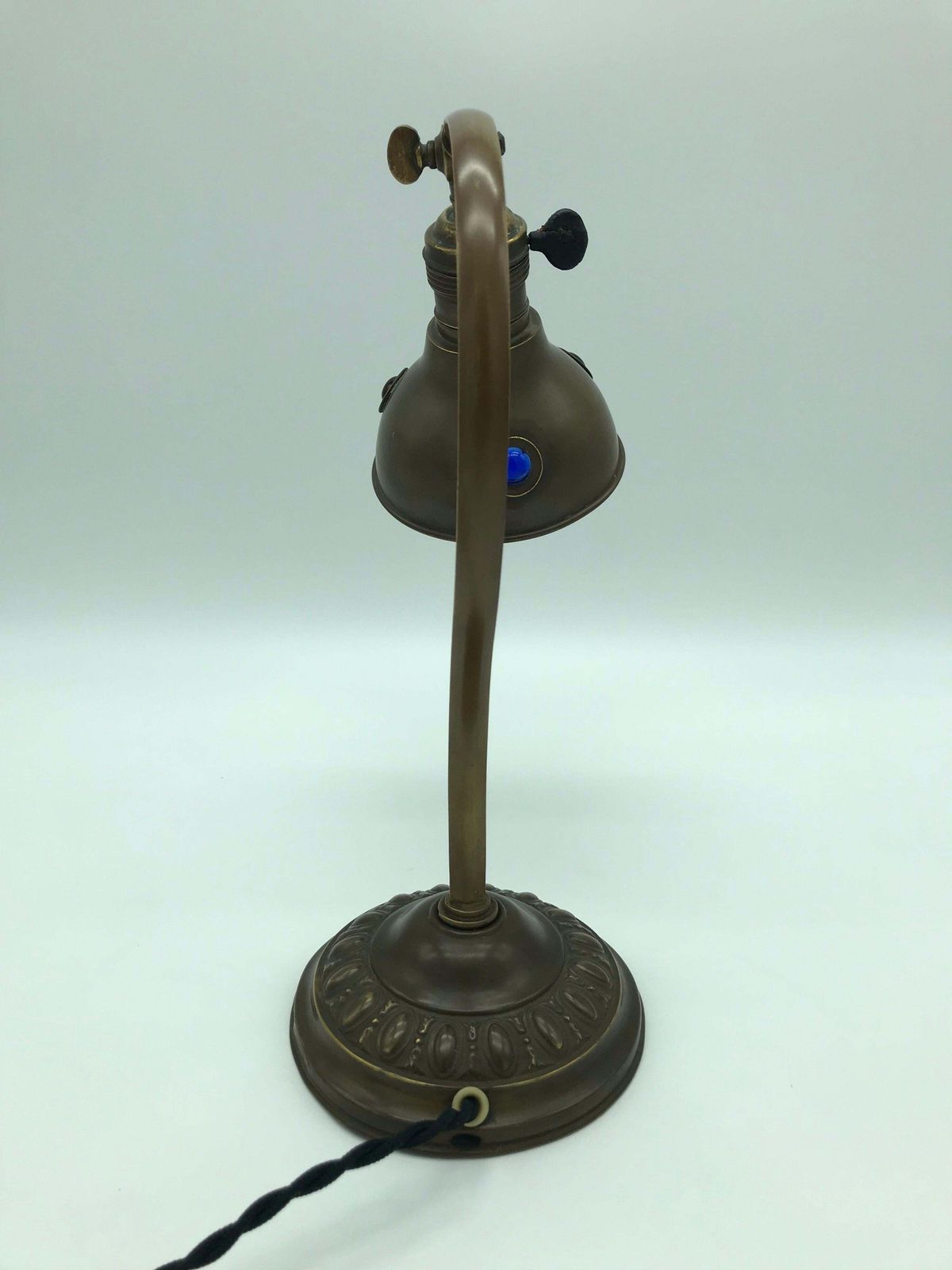 Italian Art Deco Table Lamp From The 1930s In Copper With In Laid Glass Beads photo for sale