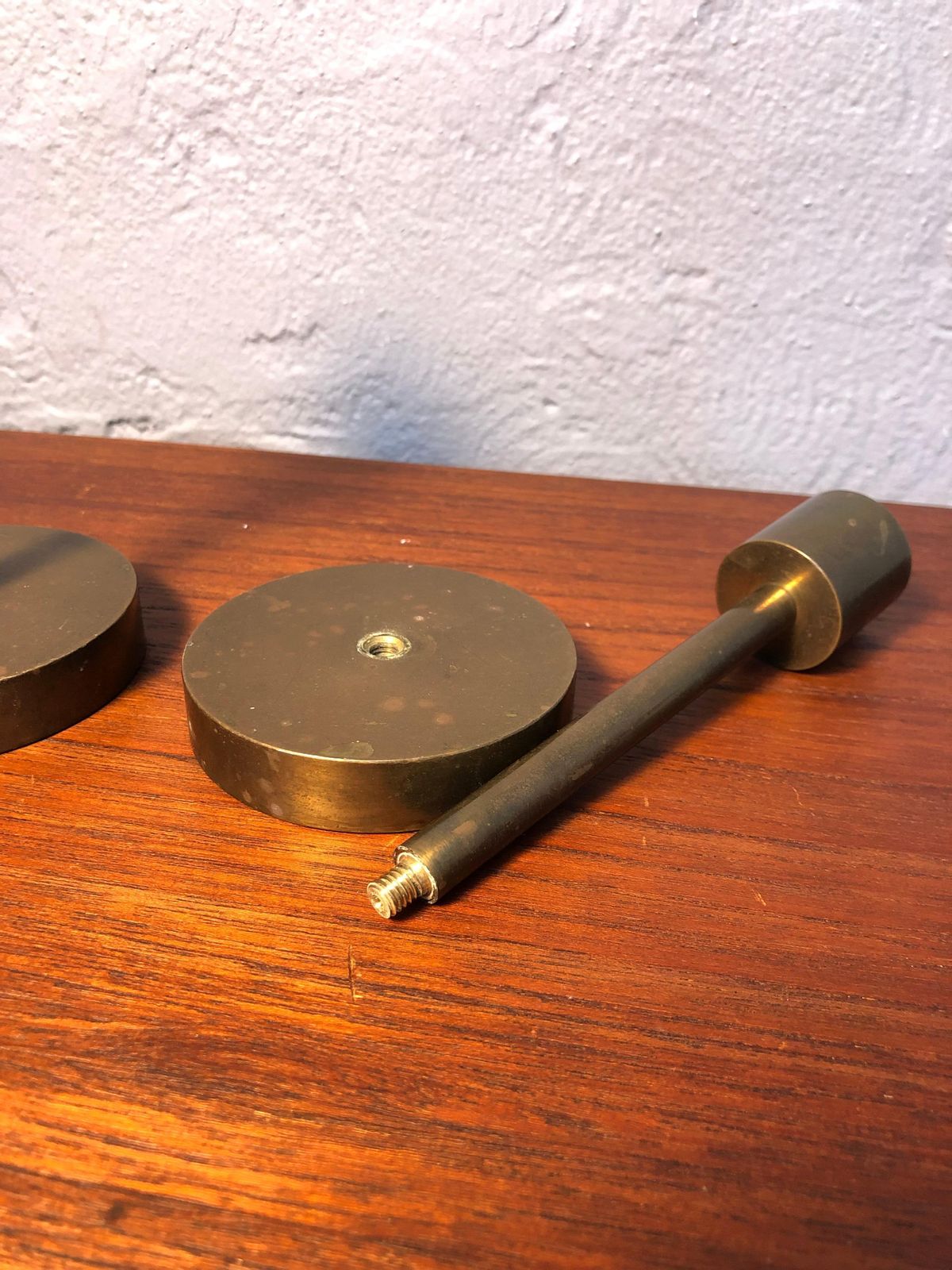 photo for sale Pair Of Mid Century Danish Brass Candle Holders