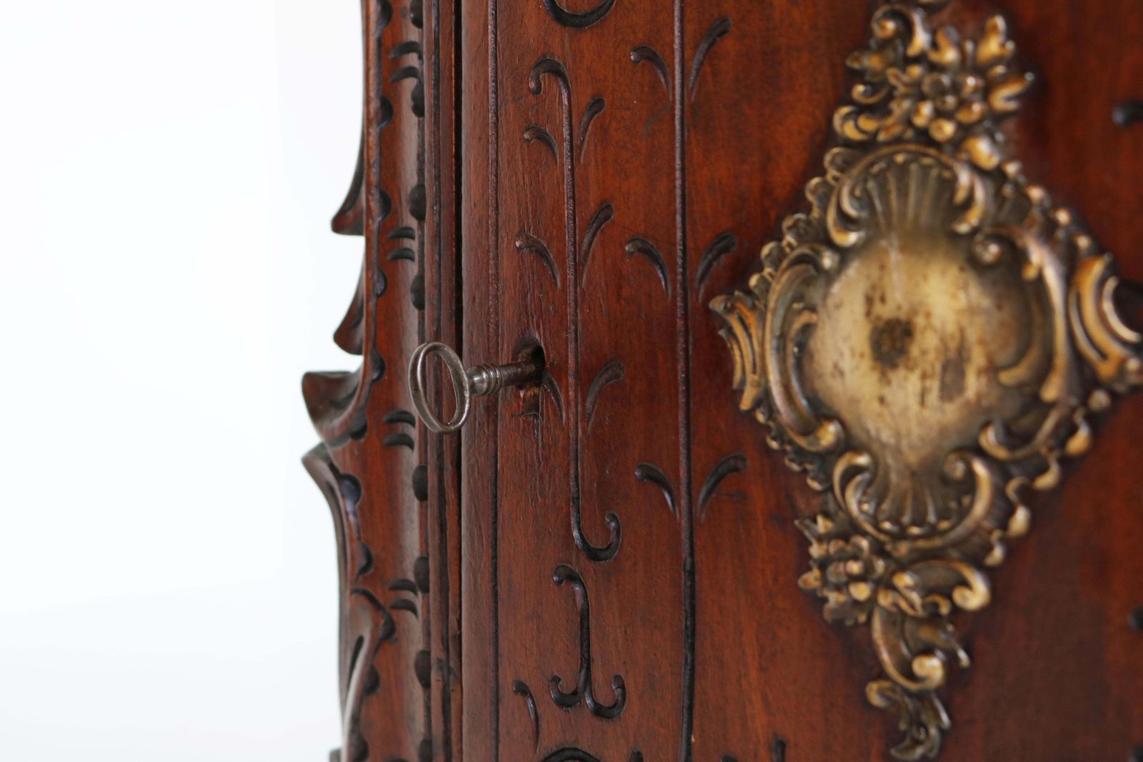 Antique French Renaissance Revival Richly Carved Wall Cabinet 19th Century Brass photo 1104.0
