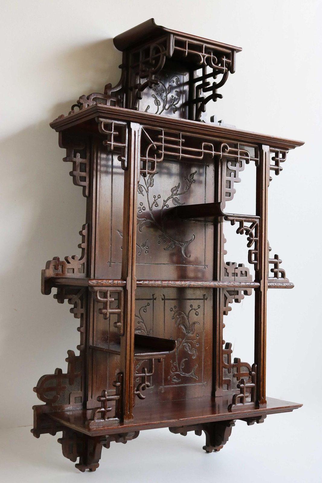 Antiek Art Nouveau Wandkabinet Mahonie 1890 Japanse Gabriel Viardot Stijl photo for sale