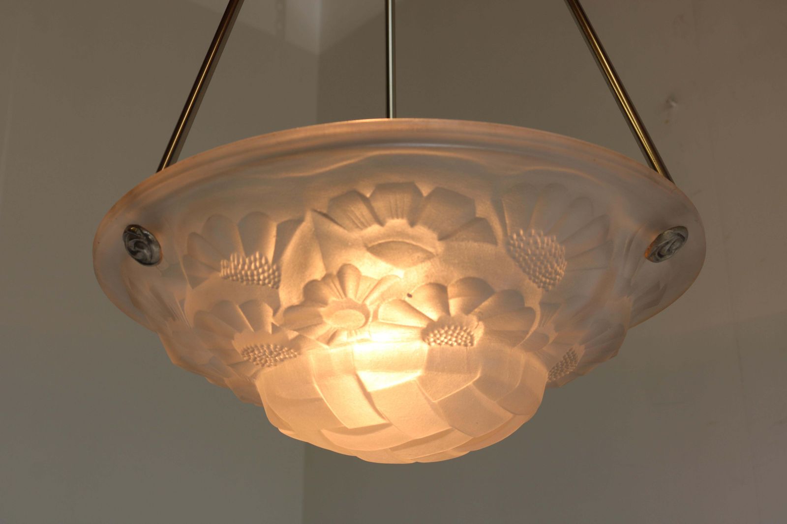1360.0 Art Deco Hanglamp / Kroonluchter Van David Gueron Degue, 1930, Matglas Wit photo