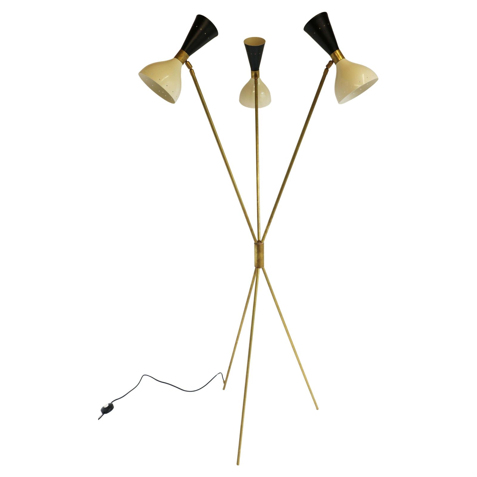 Mid Century Italian Minimalist Design Floor Lamp Brass 1950 Black White Tripod