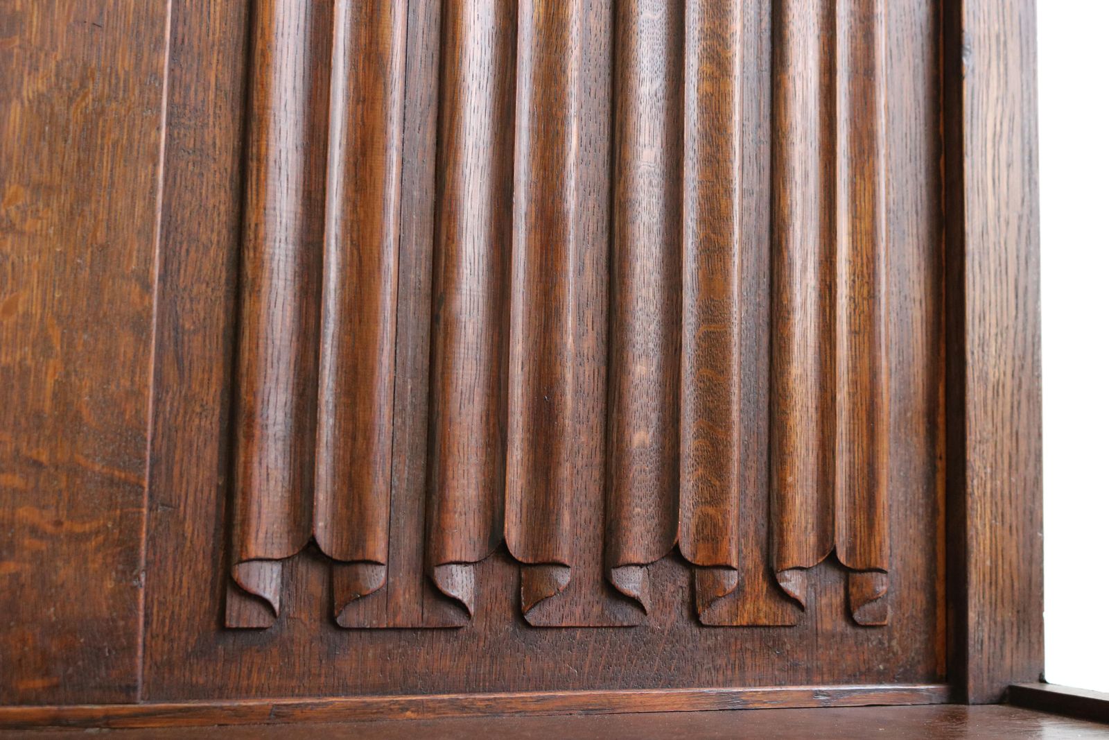 2554.0 Antique Gothic Revival Oak Carved Dry Bar / Drinks Cabinet Church Windows Arches photo