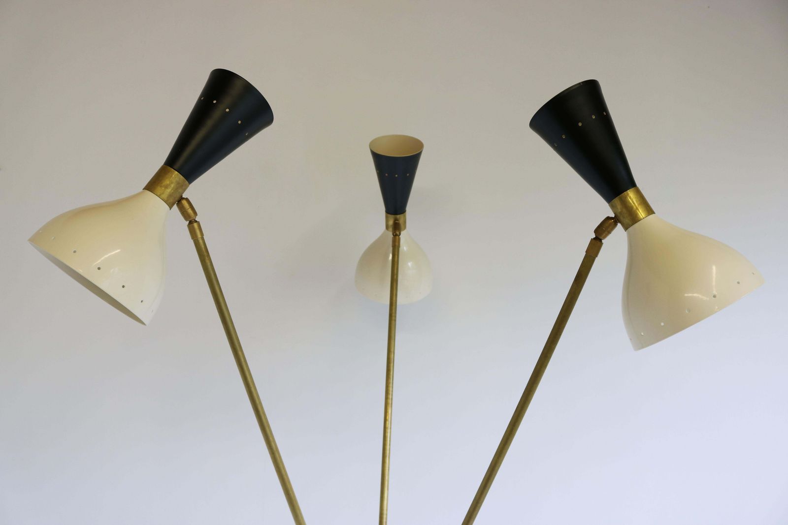 Lighting Mid Century Italian Minimalist Design Floor Lamp Brass 1950 Black White Tripod photo