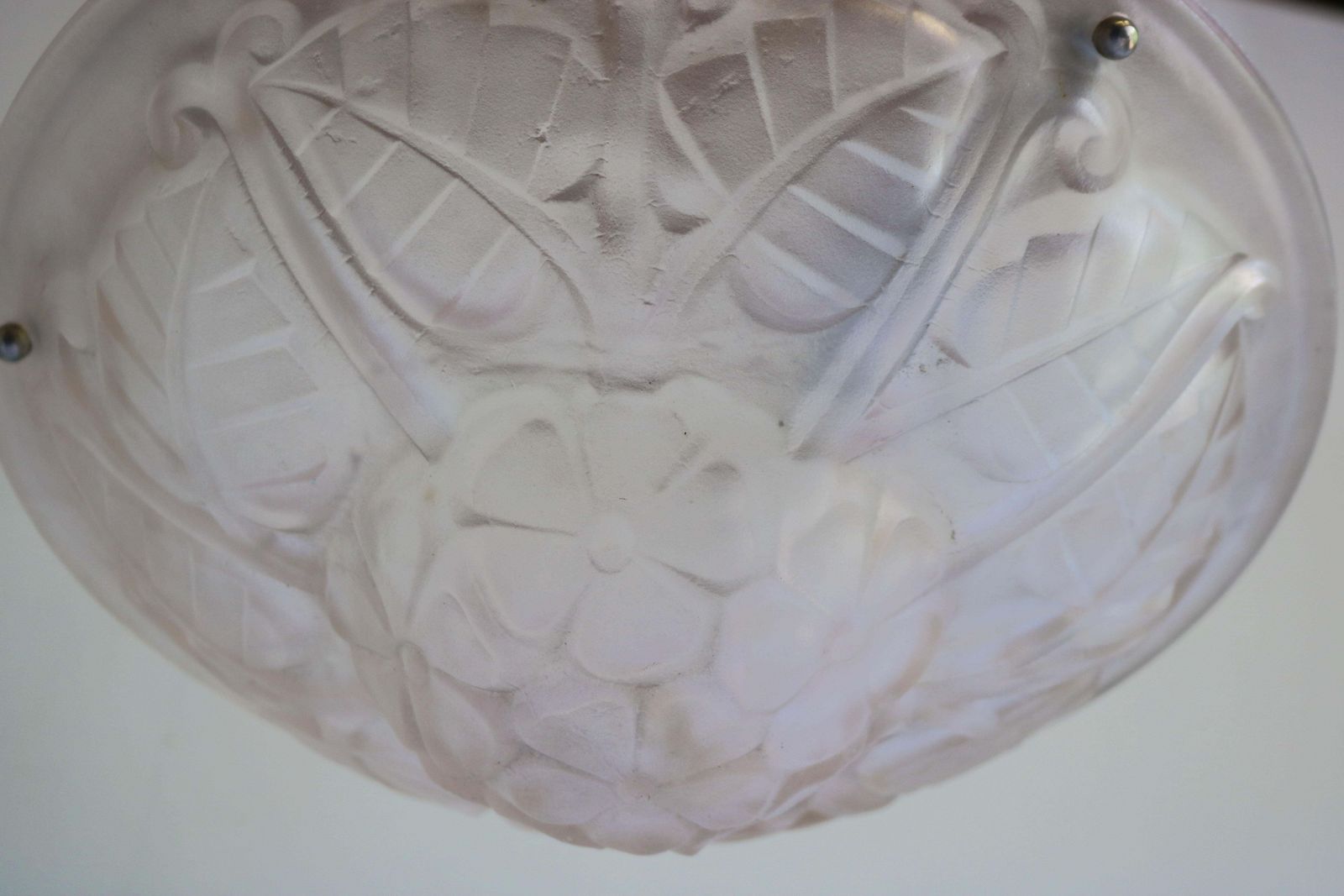 Antieke Art Deco / Art Nouveau Bloemmotief Hanglamp Van Degué, 1930, Zachtroze photo 895.0