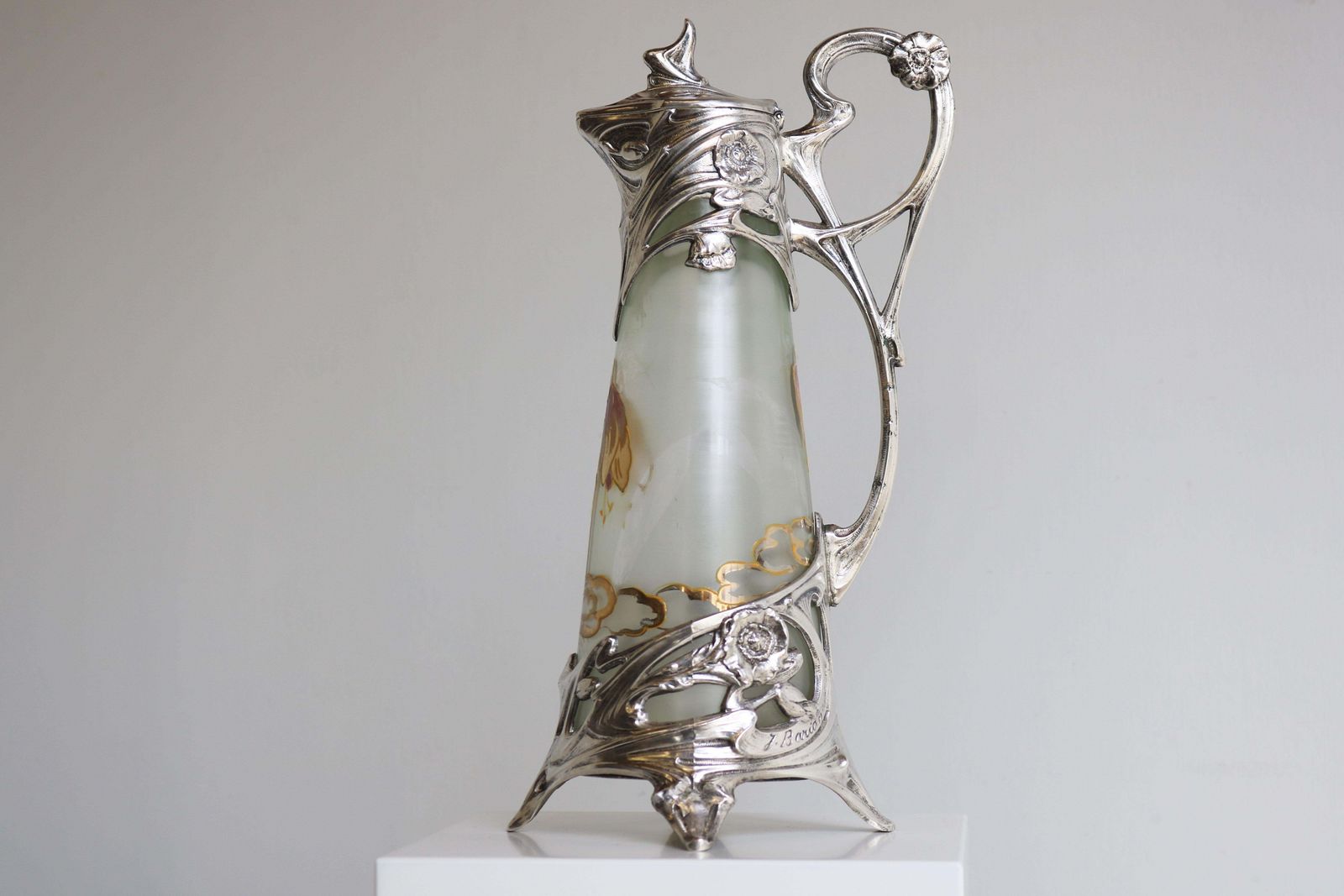 Franse Art Nouveau Karaf / Kan In Verzilverd Glas Door J. Barian, 1900 photo furniture
