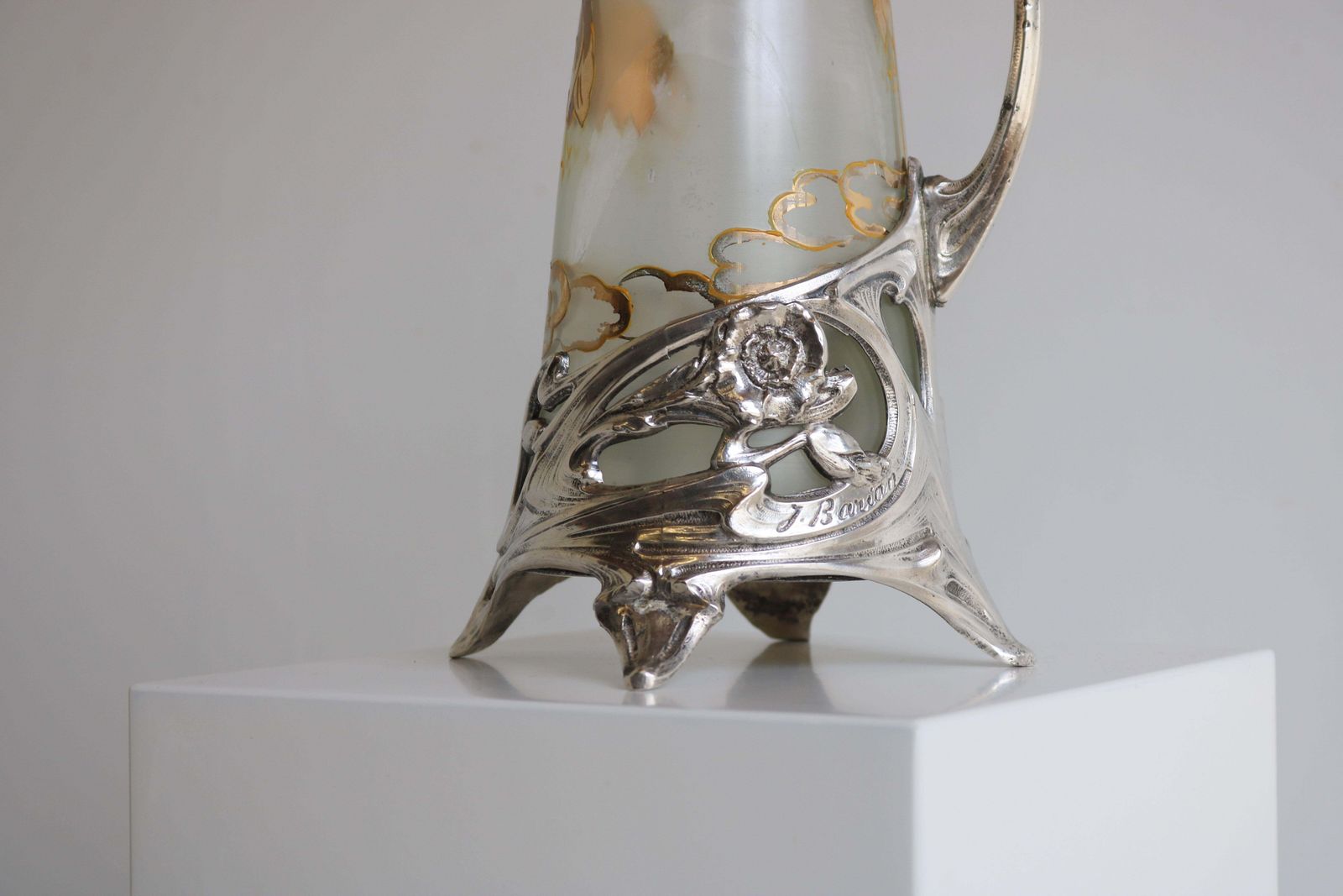 Franse Art Nouveau Karaf / Kan In Verzilverd Glas Door J. Barian, 1900 photo Woonaccessoires