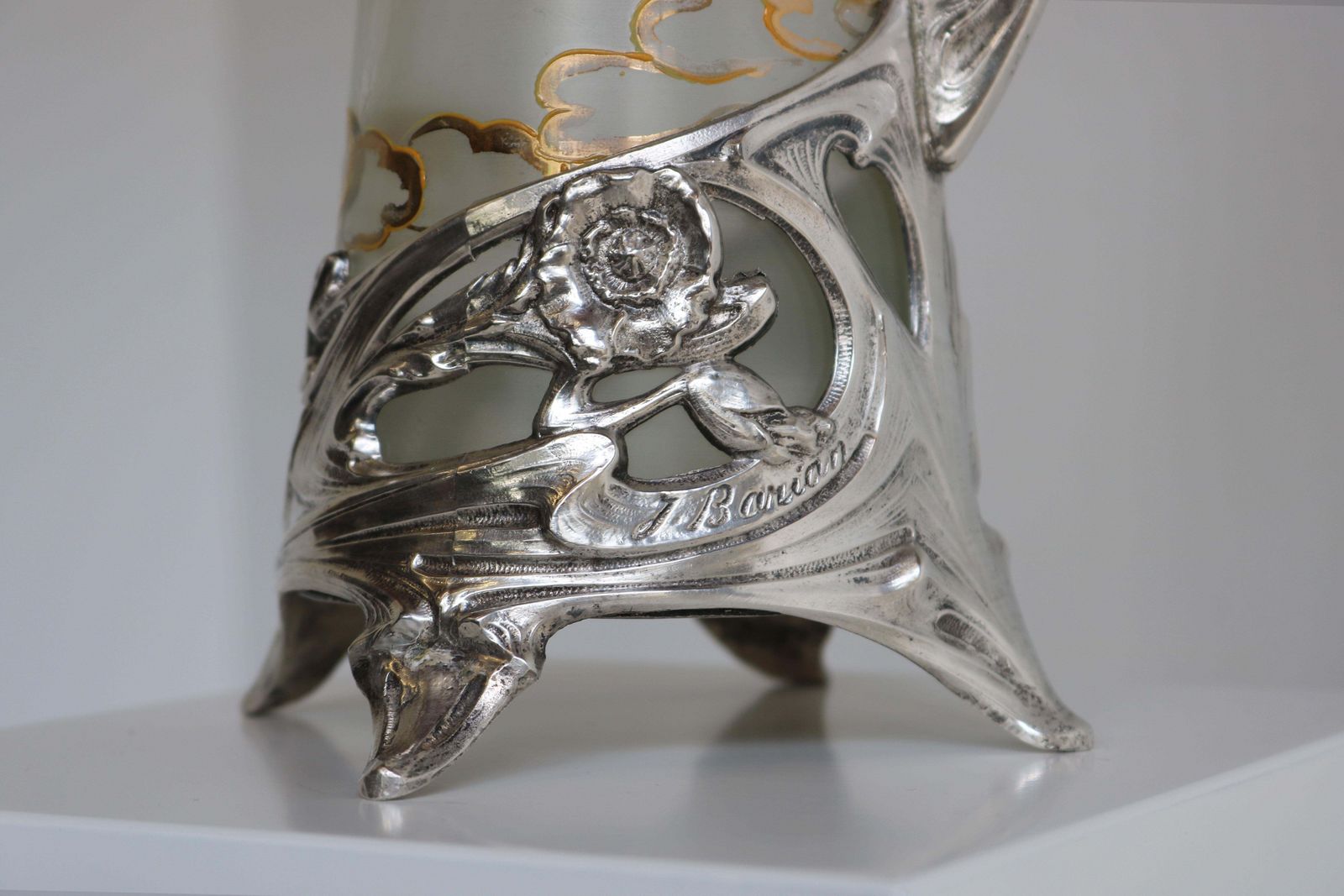 Franse Art Nouveau Karaf / Kan In Verzilverd Glas Door J. Barian, 1900 photo vinterior