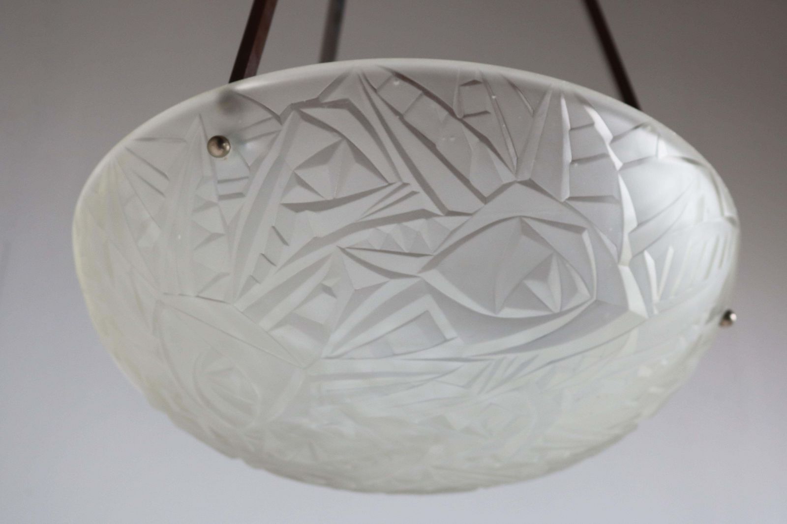 Antique French Art Deco Geometric Pendant Light By Jean Noverdy 1930 Chandelier photo for sale