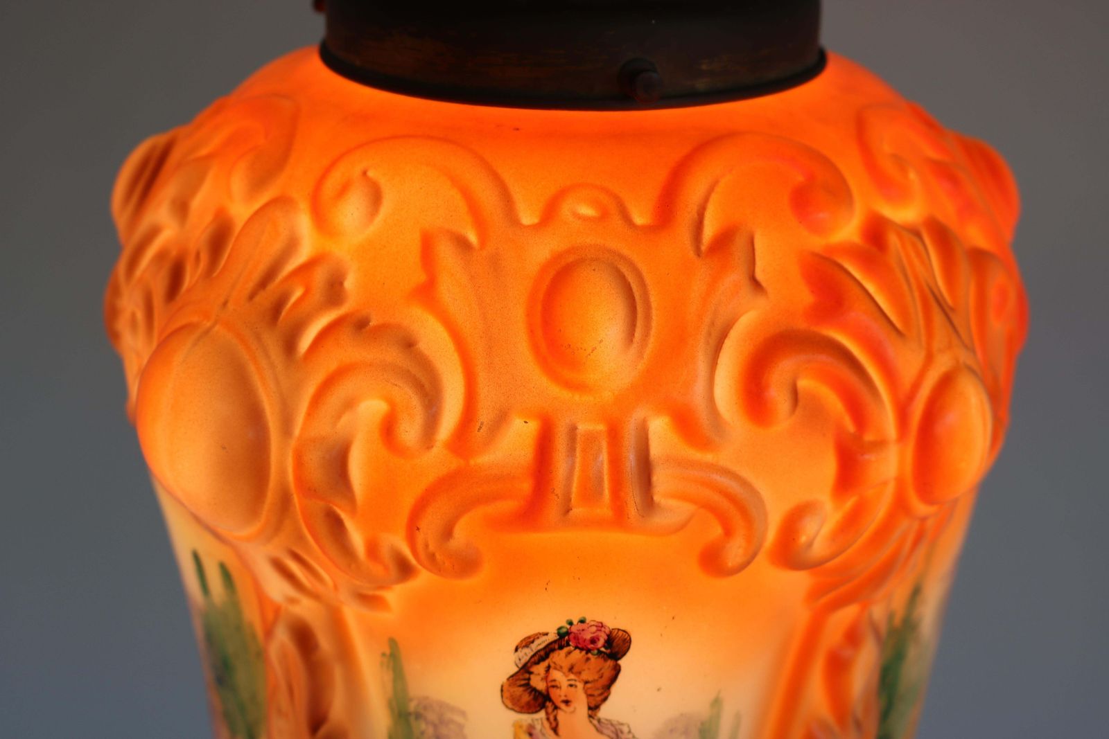 Antique French 1910 Hand Painted Opaline Victorian Pendant Light Renaissance photo Lighting