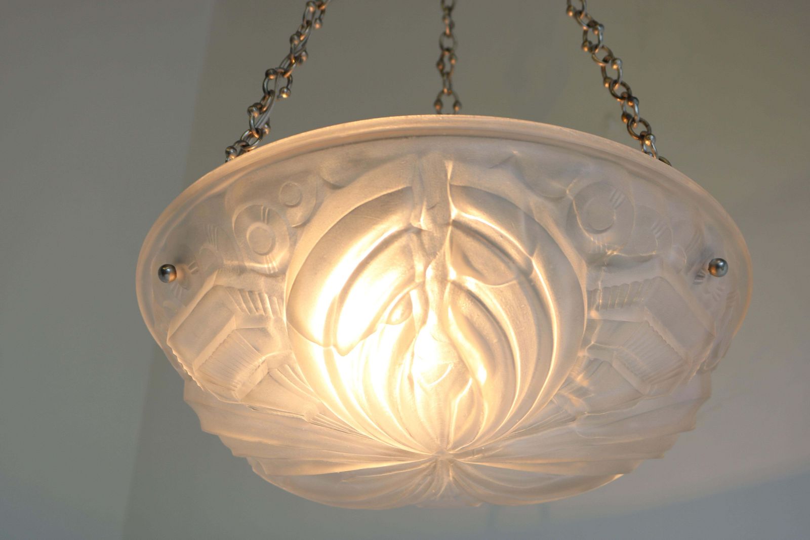 Exquisite White Geometric French Antique Art Deco Chandelier 1930 Henry Mouynet photo buy