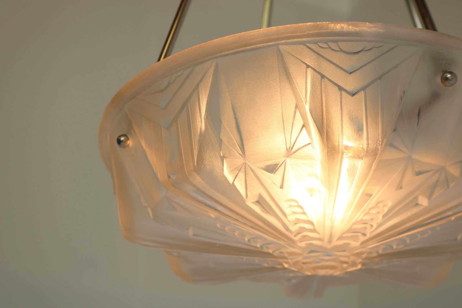 Geometrische Art Deco Hanglamp / Kroonluchter, 1930, Frankrijk, Muller Frères Luneville photo furniture