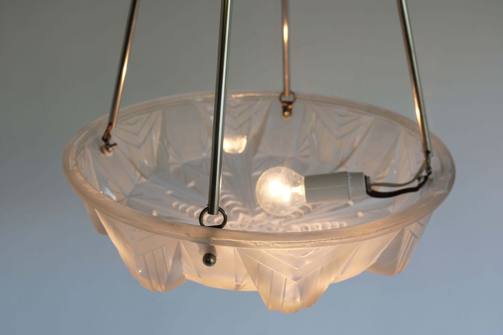 photo for sale Geometric Art Deco Pendant / Chandelier 1930 France By Muller Frères Luneville