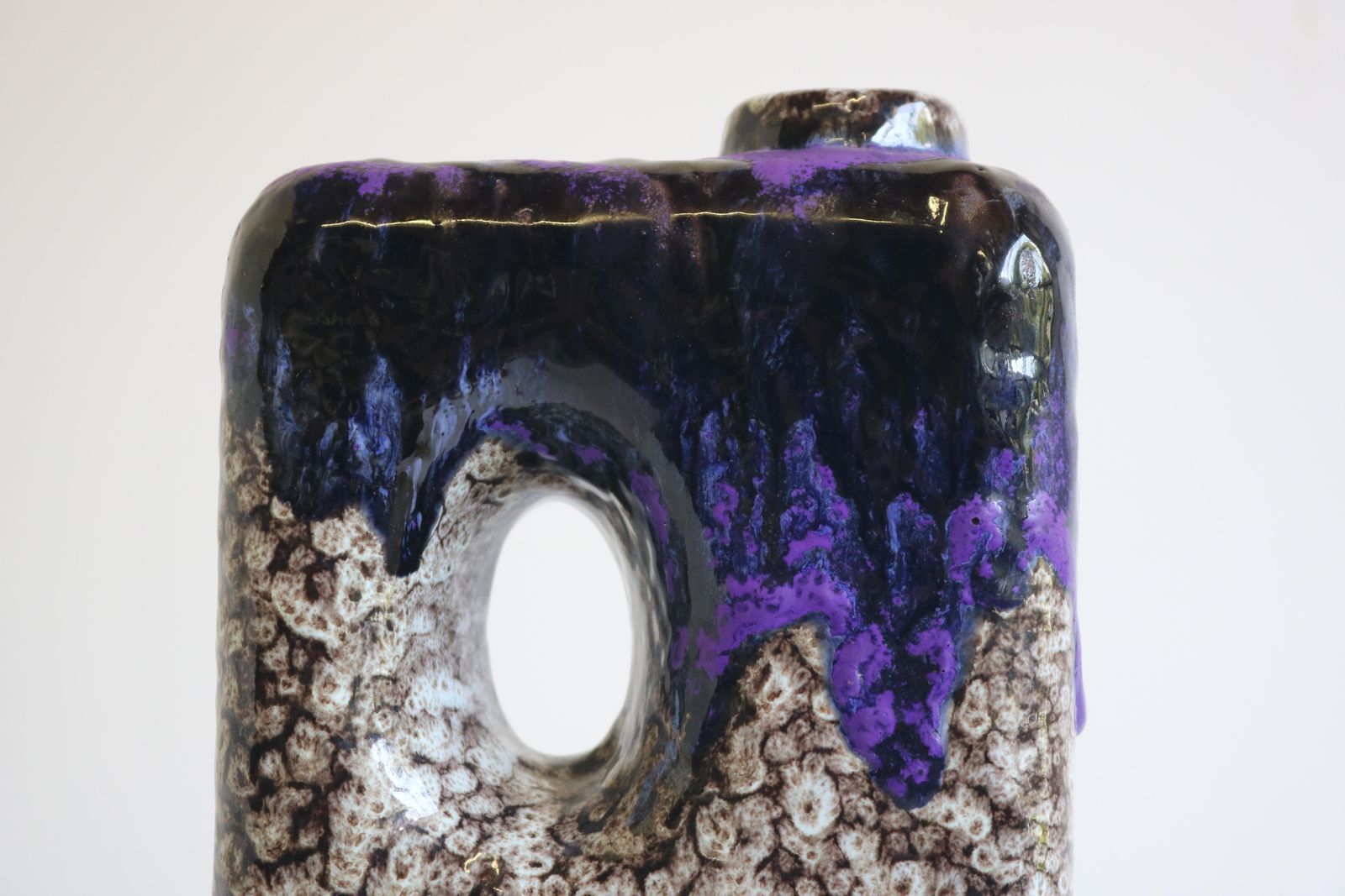 1970s Modernist Fat Lava Purple Black White Ceramic Square Vase By Marei Keramik photo Home Decor