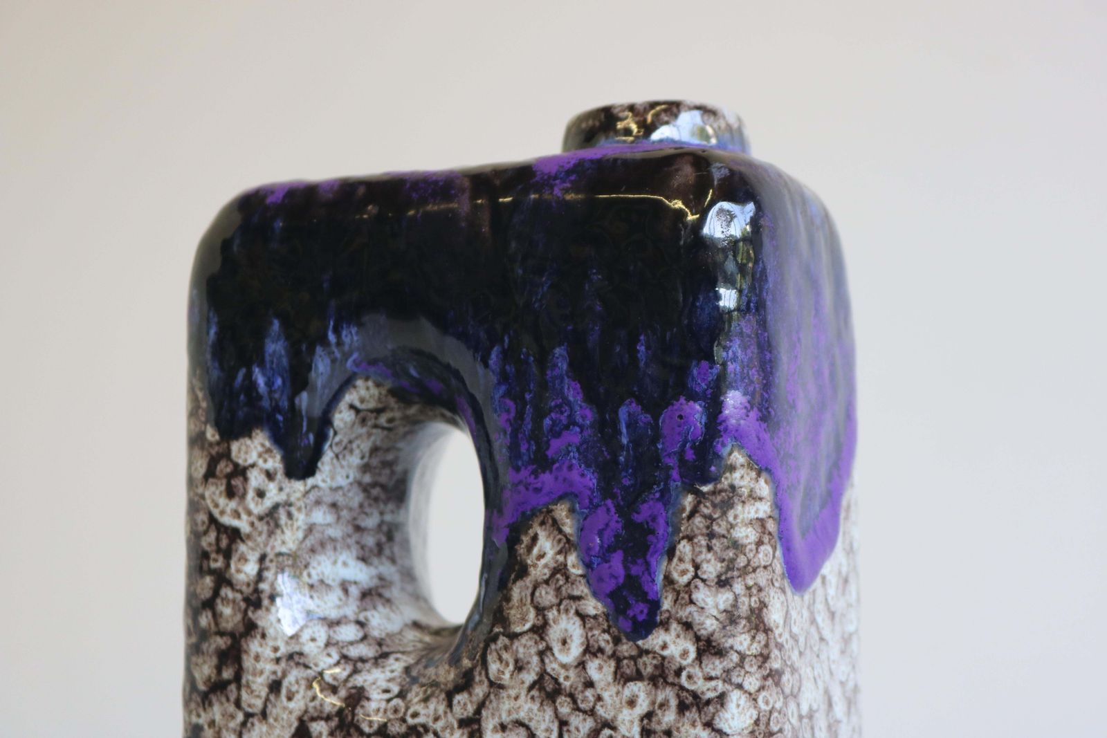 photo vinterior 1970s Modernist Fat Lava Purple Black White Ceramic Square Vase By Marei Keramik