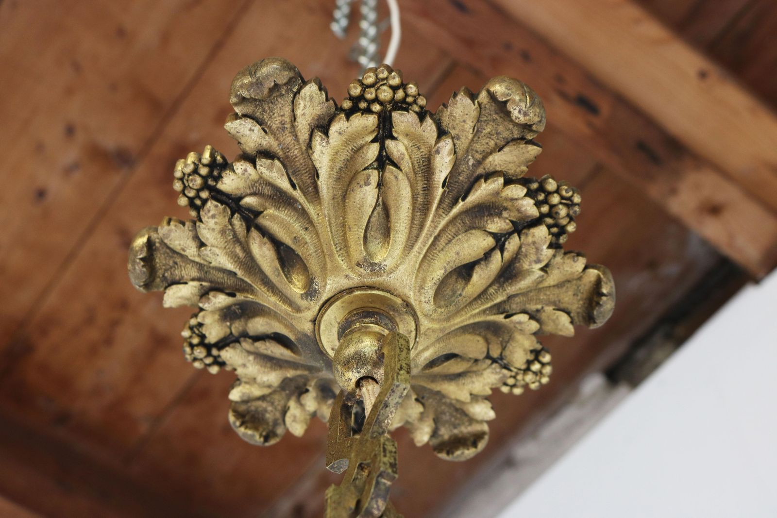 photo vinterior Large Antique French Art Nouveau Pedant Light 1910 Floral Glass Light Chandelier