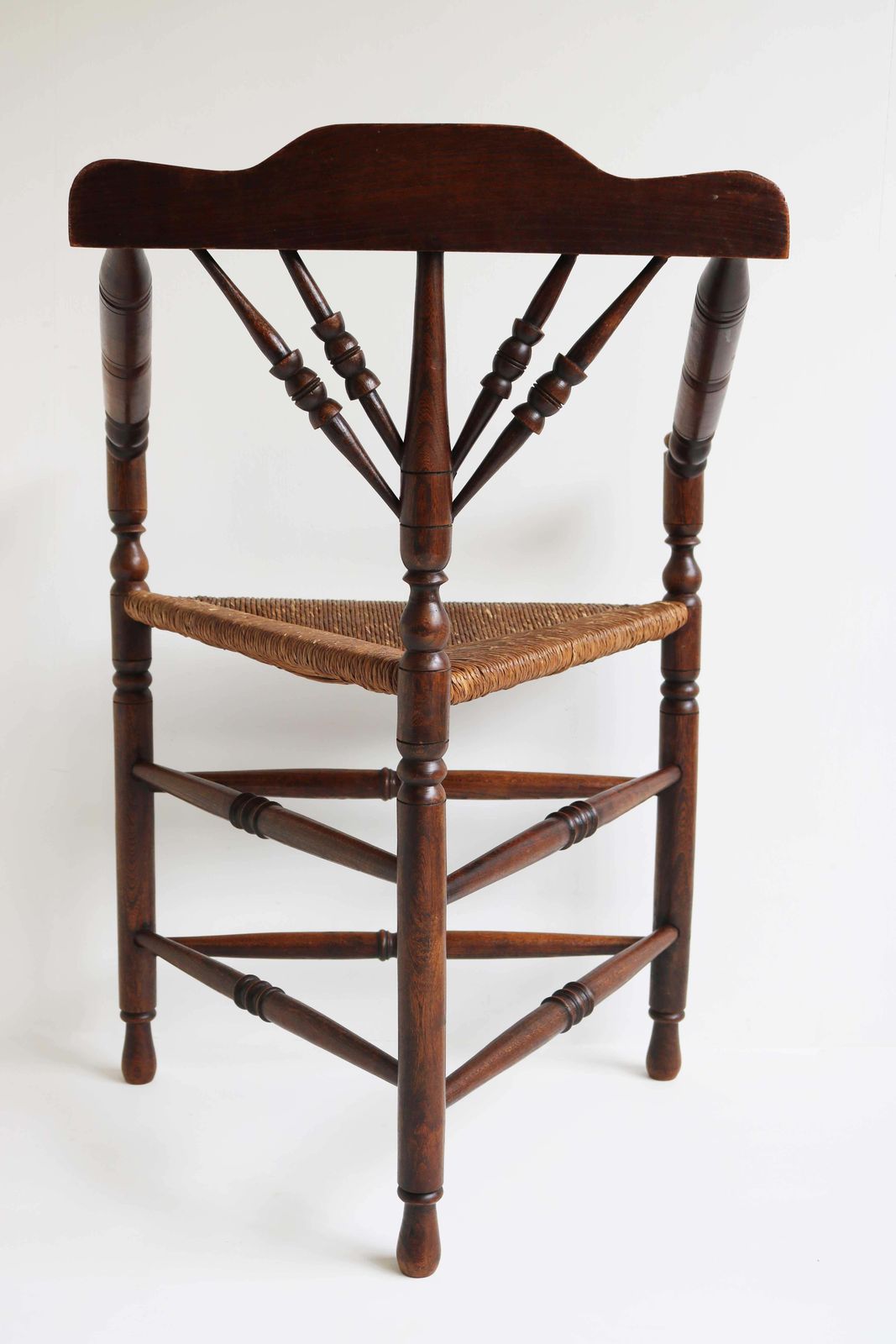 photo for sale Antique Edwardian Style Triangular Corner Chair Rush Seat Knitting Armchair 1900