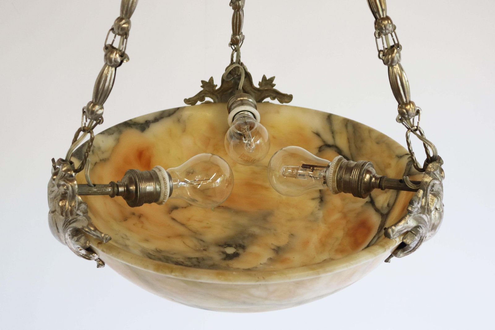 Verlichting Neoklassieke Alabasten Hanglamp / Kroonluchter Zilver Brons Renaissance Revival photo