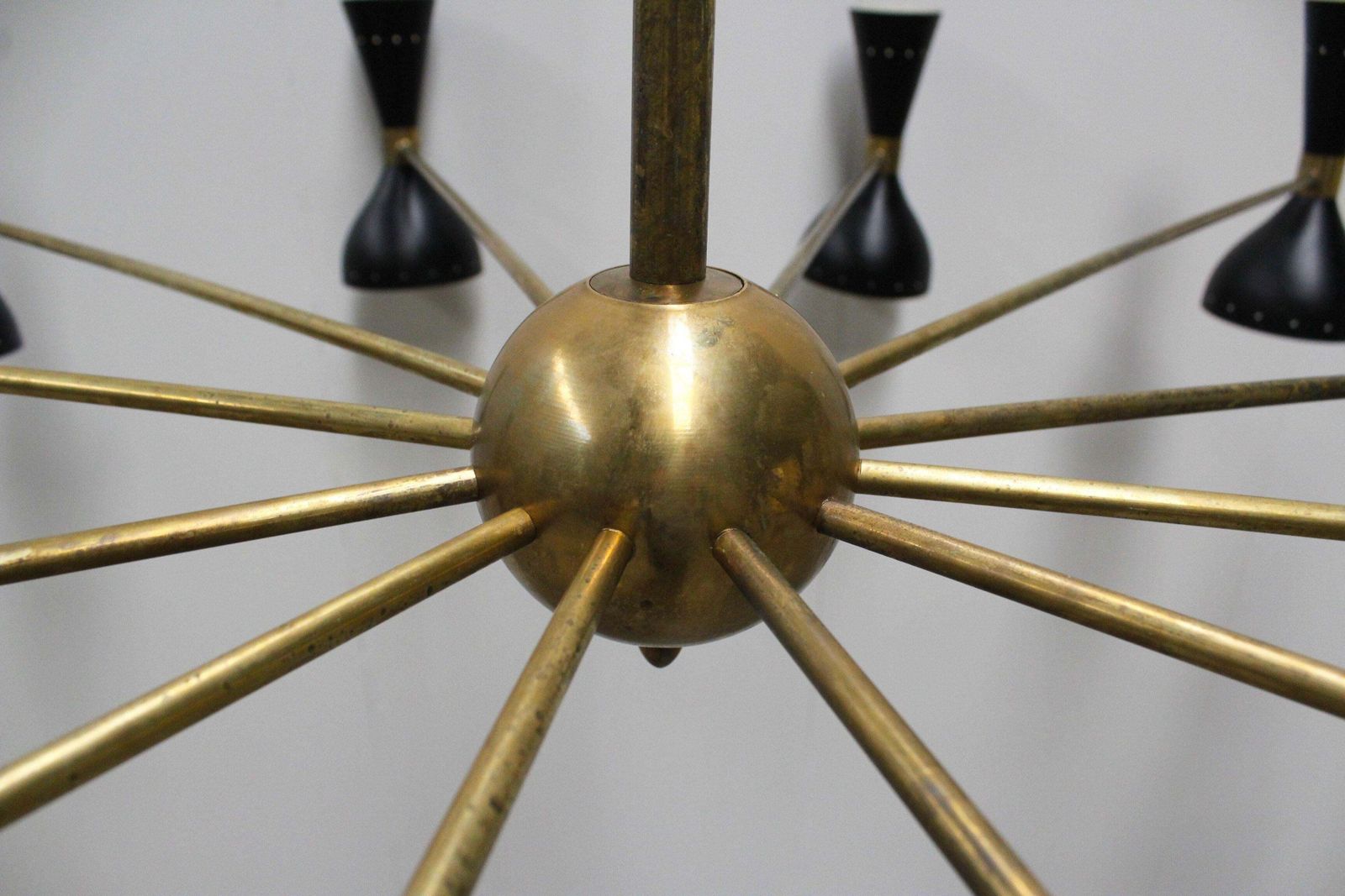 photo vinterior Massive Mid Century Design Italian Chandelier, 1950s Stilnovo Black Gold