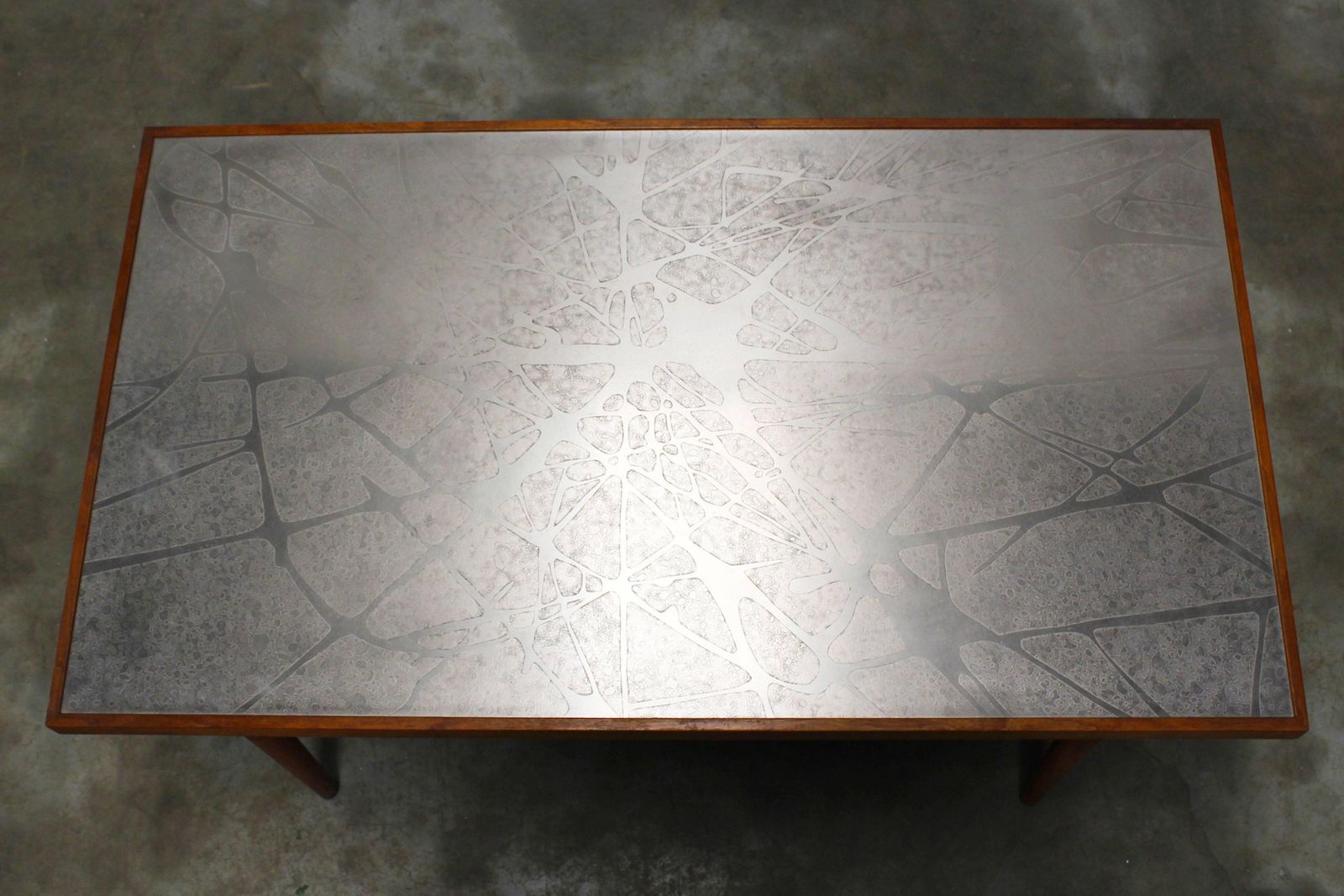 photo for sale Midcentury Large Sculpted Metal And Teak Coffee Table By Heinz Lilienthal, 1970