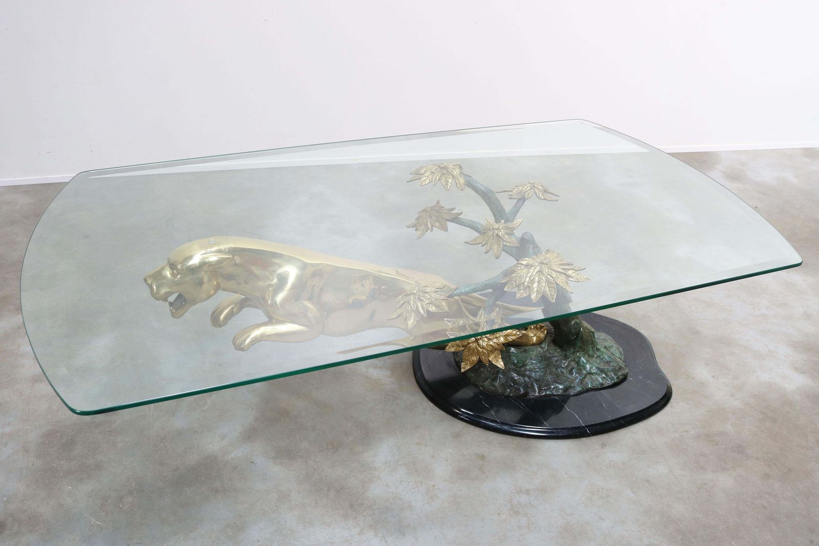 Rare Hollywood Regency Coffee Table / Center Leaping Panther 1960 Maison Jansen photo furniture