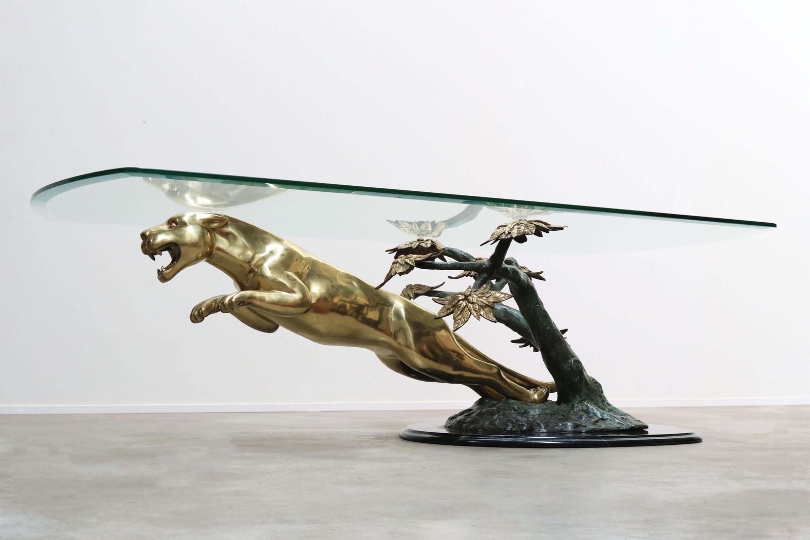 Rare Hollywood Regency Coffee Table / Center Leaping Panther 1960 Maison Jansen photo for sale