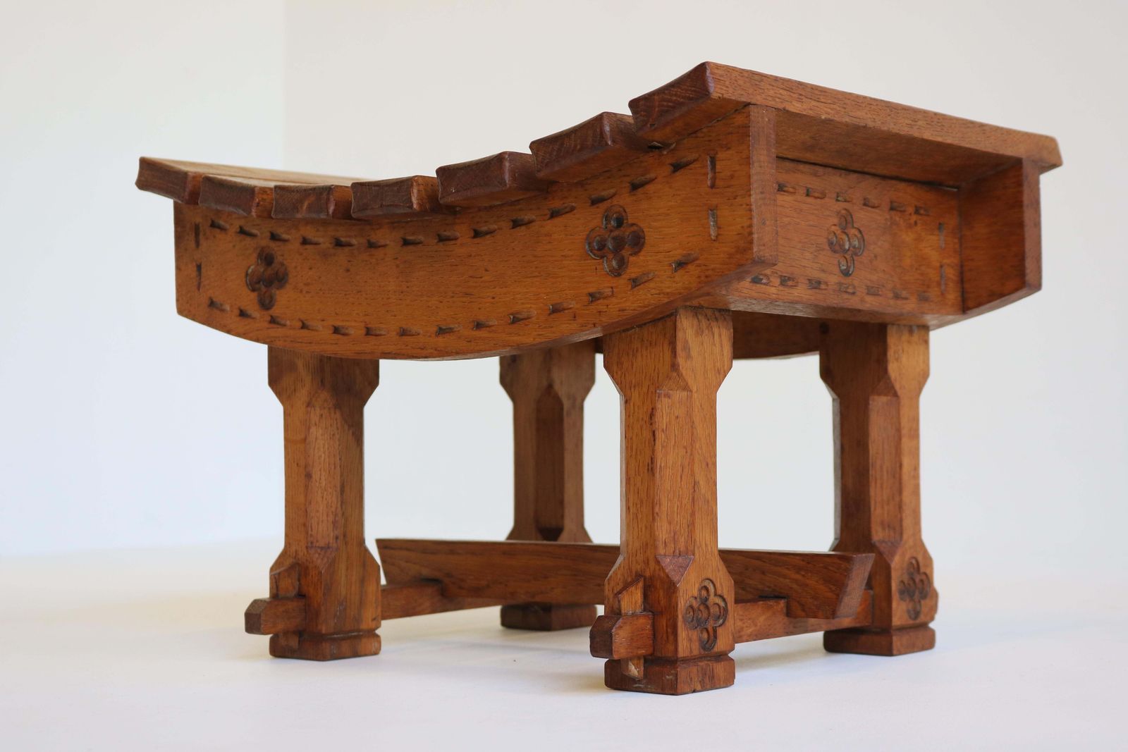 Gorgeous Antique Dutch Arts & Crafts Stool / Footstool In Carved Oak, 1900 photo buy