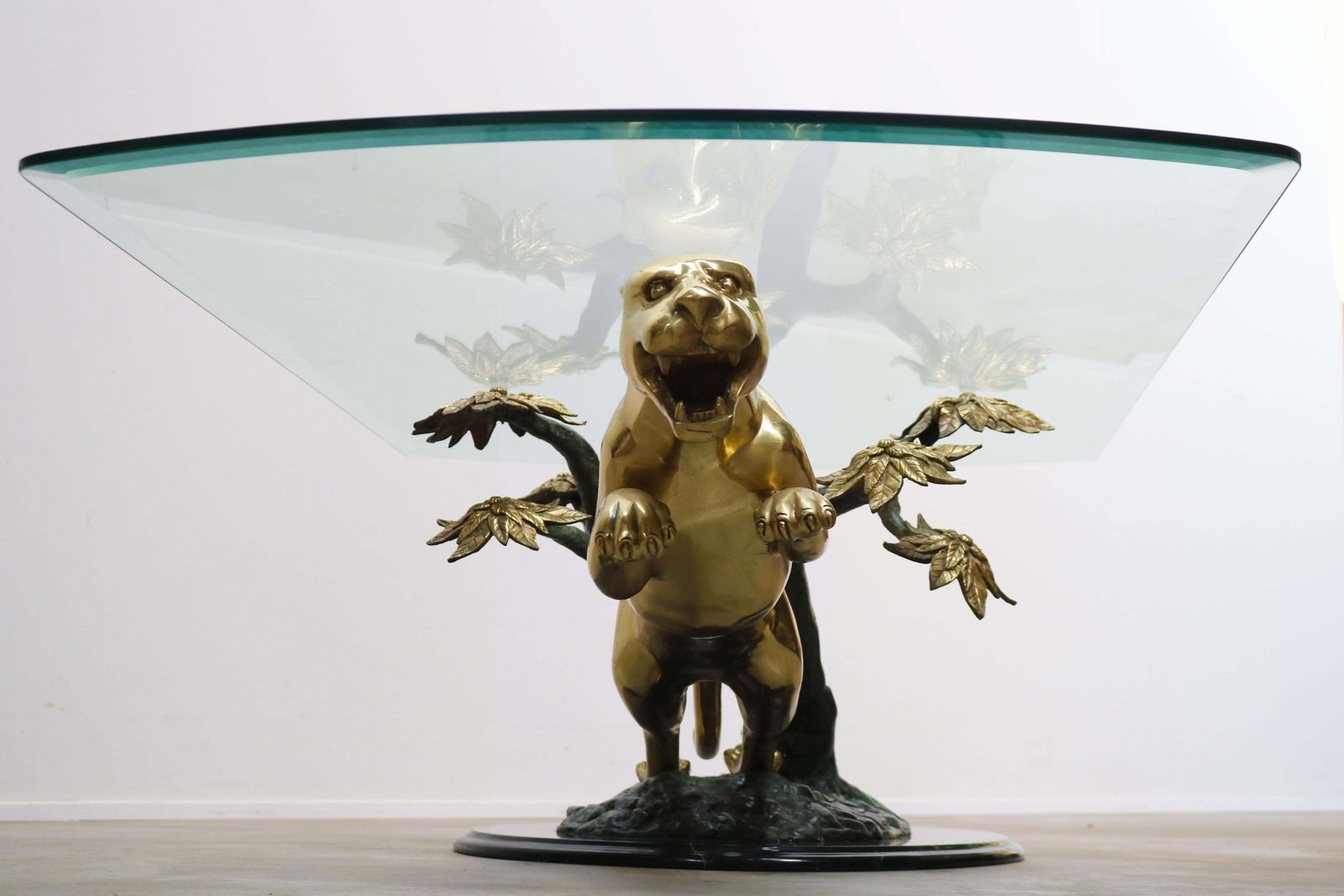 Furniture Rare Hollywood Regency Coffee Table / Center Leaping Panther 1960 Maison Jansen photo