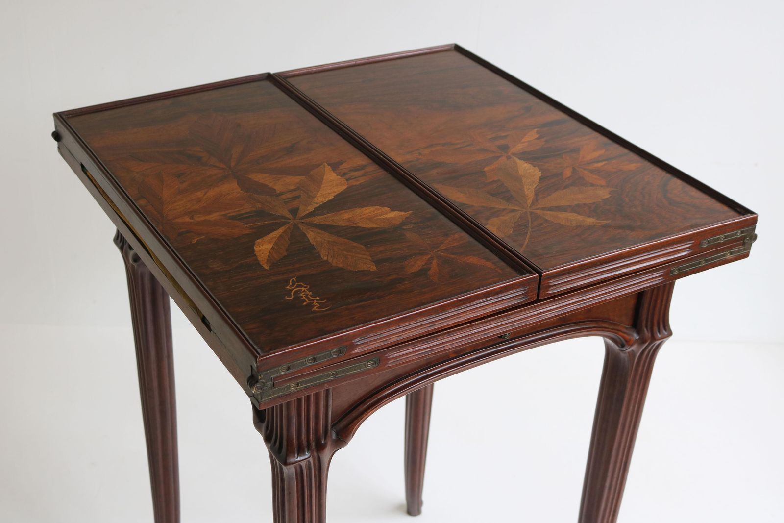 photo for sale Original French Art Nouveau Game Table / Side Table By Emile Gallé 1905 Chestnut