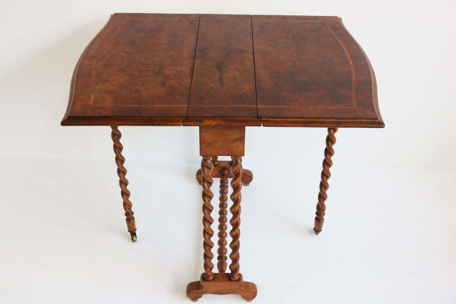 Antique English Barley Twist Foldable Table / Gate Leg Table 19th Century Burl photo 1829.0