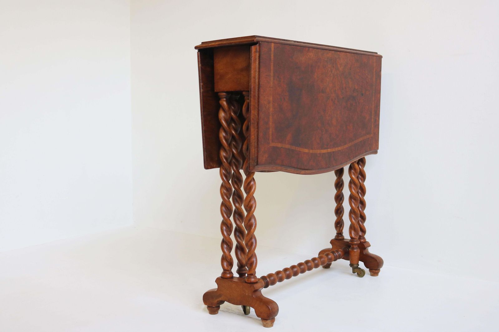 Antique English Barley Twist Foldable Table / Gate Leg Table 19th Century Burl photo buy