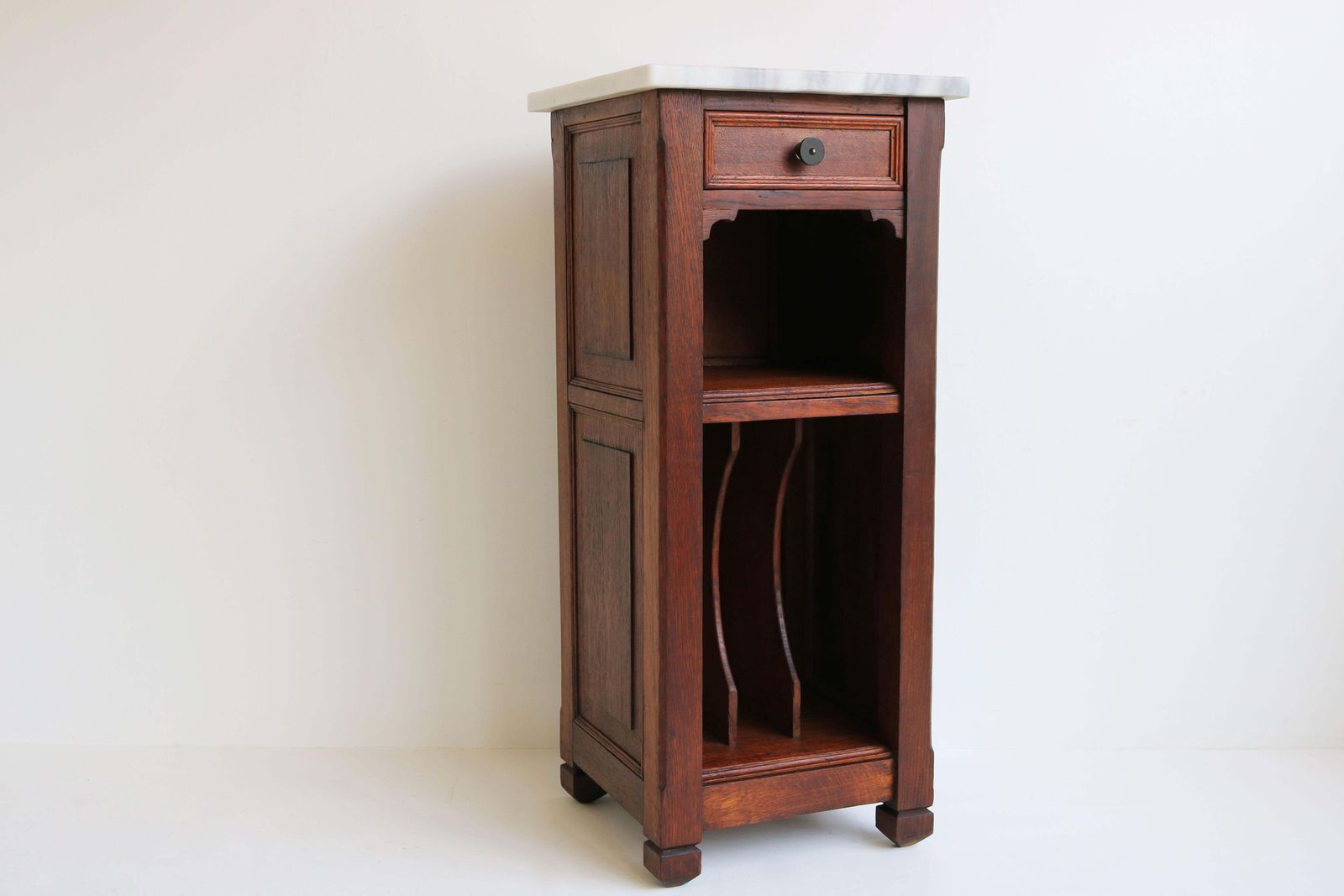 Antique French Art Deco Nightstand / Record Cabinet 1920 Solid Oak Marble Top photo furniture