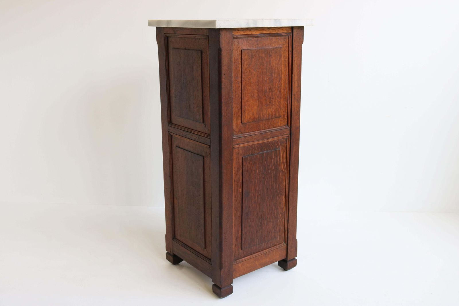 Antique French Art Deco Nightstand / Record Cabinet 1920 Solid Oak Marble Top photo vintage