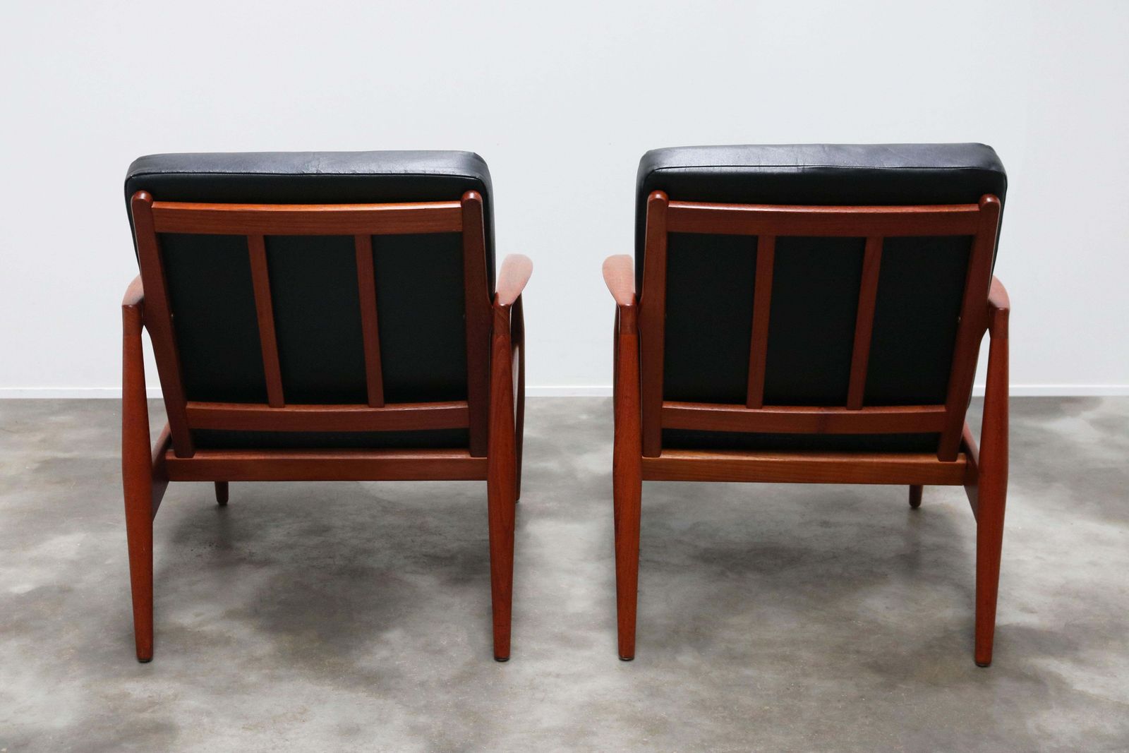 Furniture Pair Of Danish Design Paper Knife Lounge Chairs By Kai Kristiansen In Teak Black photo