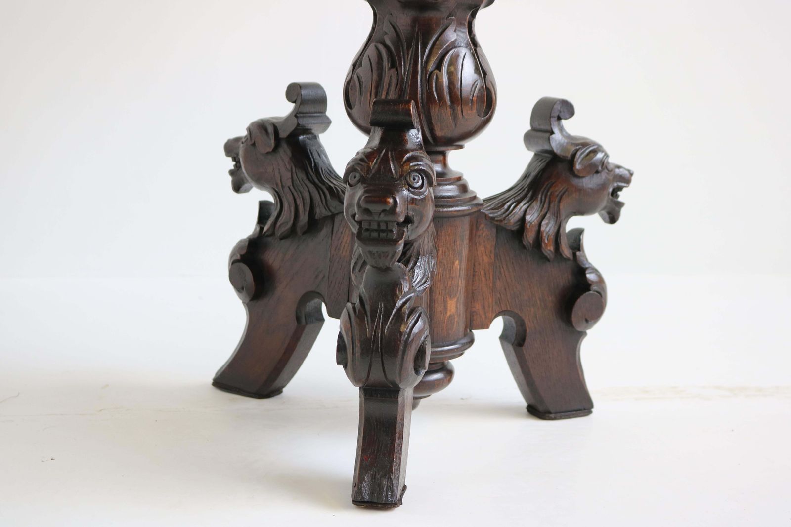 Furniture 19th Century Renaissance Revival Side Table / Coffee Table Antique Oak Lions photo