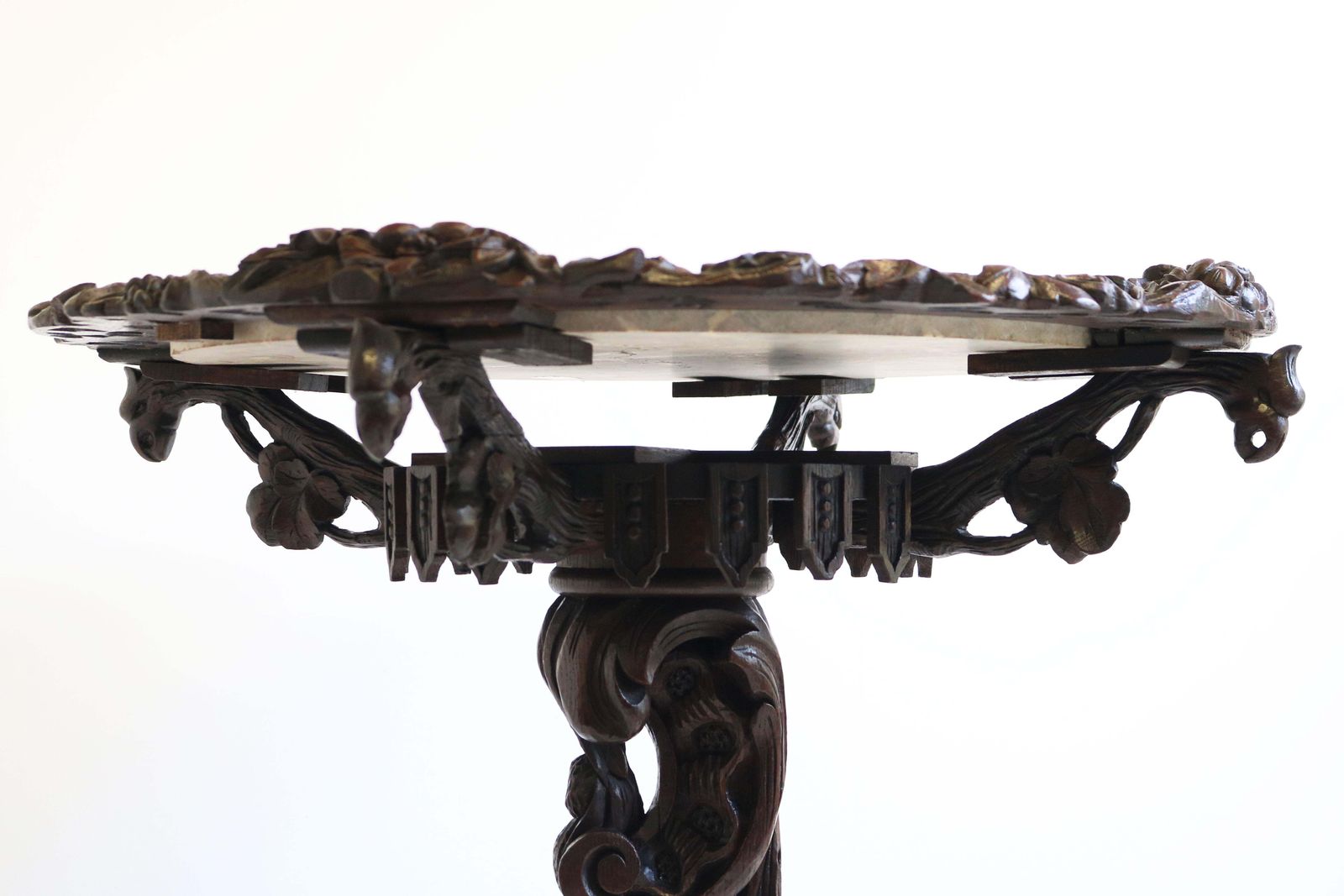 photo for sale Antiek Zwart Woud 19e Eeuwse Side / End Tafel Jacht Gesneden Eiken & Marmeren Blad
