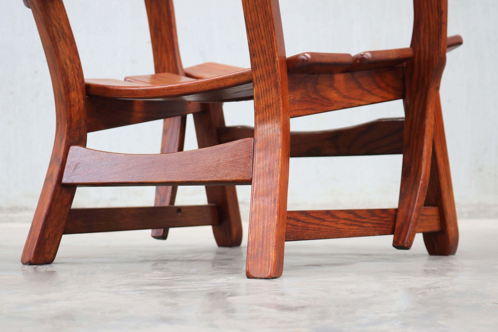 Furniture Pair Of Low Mid Century Design Brutalist Lounge Chairs / Arm Chairs In Solid Oak photo