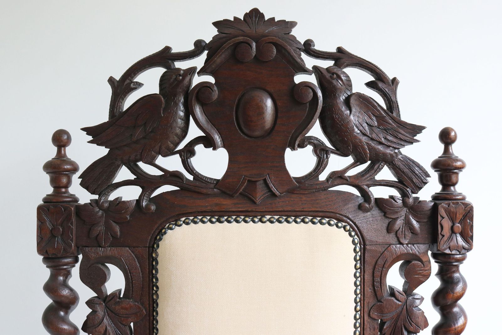 Antique French Renaissance Revival Arm Chair / Throne Chair Barley Twisted Hunt photo for sale