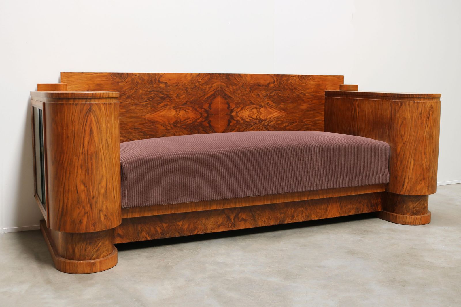 Dutch Art Deco Design Sofa By Pander 1930 Walnut Burl Wood With Display Cabinets photo 5965.0