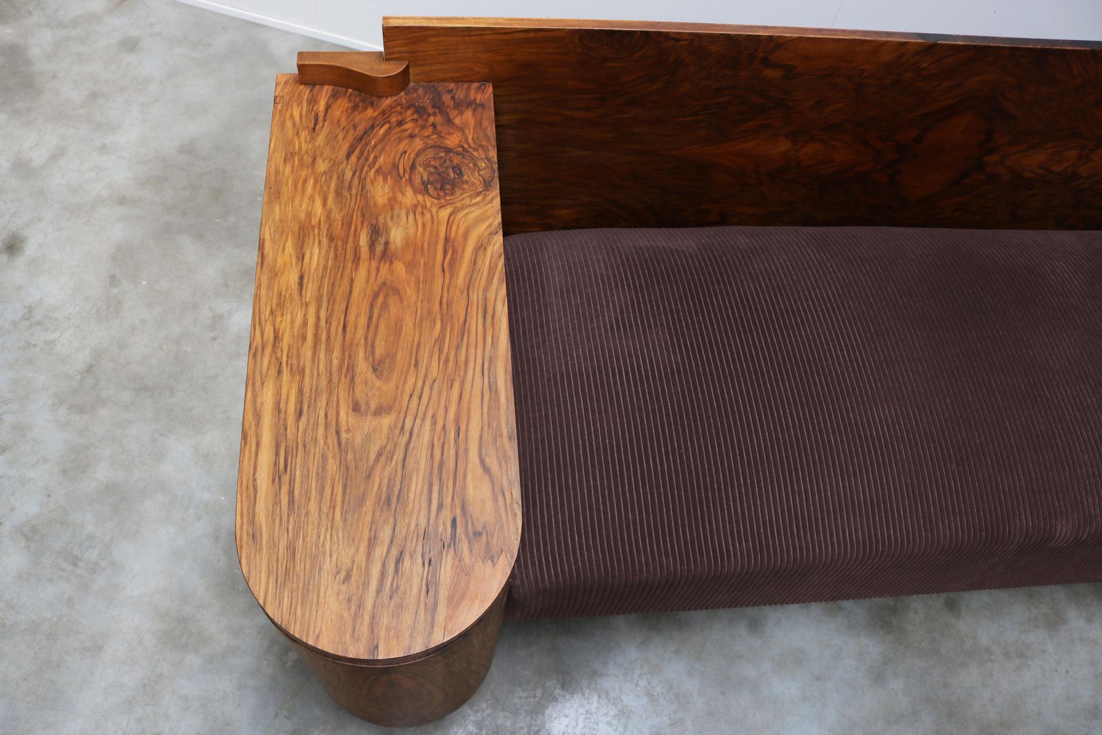 photo for sale Dutch Art Deco Design Sofa By Pander 1930 Walnut Burl Wood With Display Cabinets
