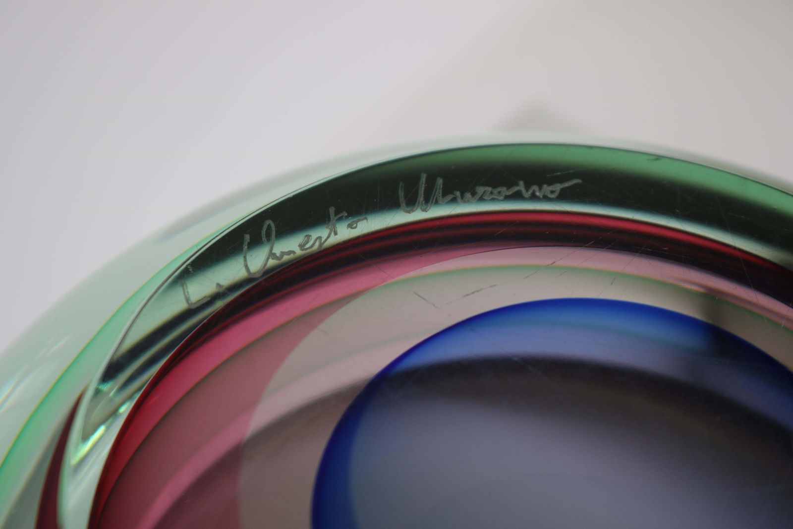 1322.0 Italiaanse Sommerso Glazen Schaal Van Luigi Onesto, 1960, Gesigneerd Murano Glas, Mid Century photo