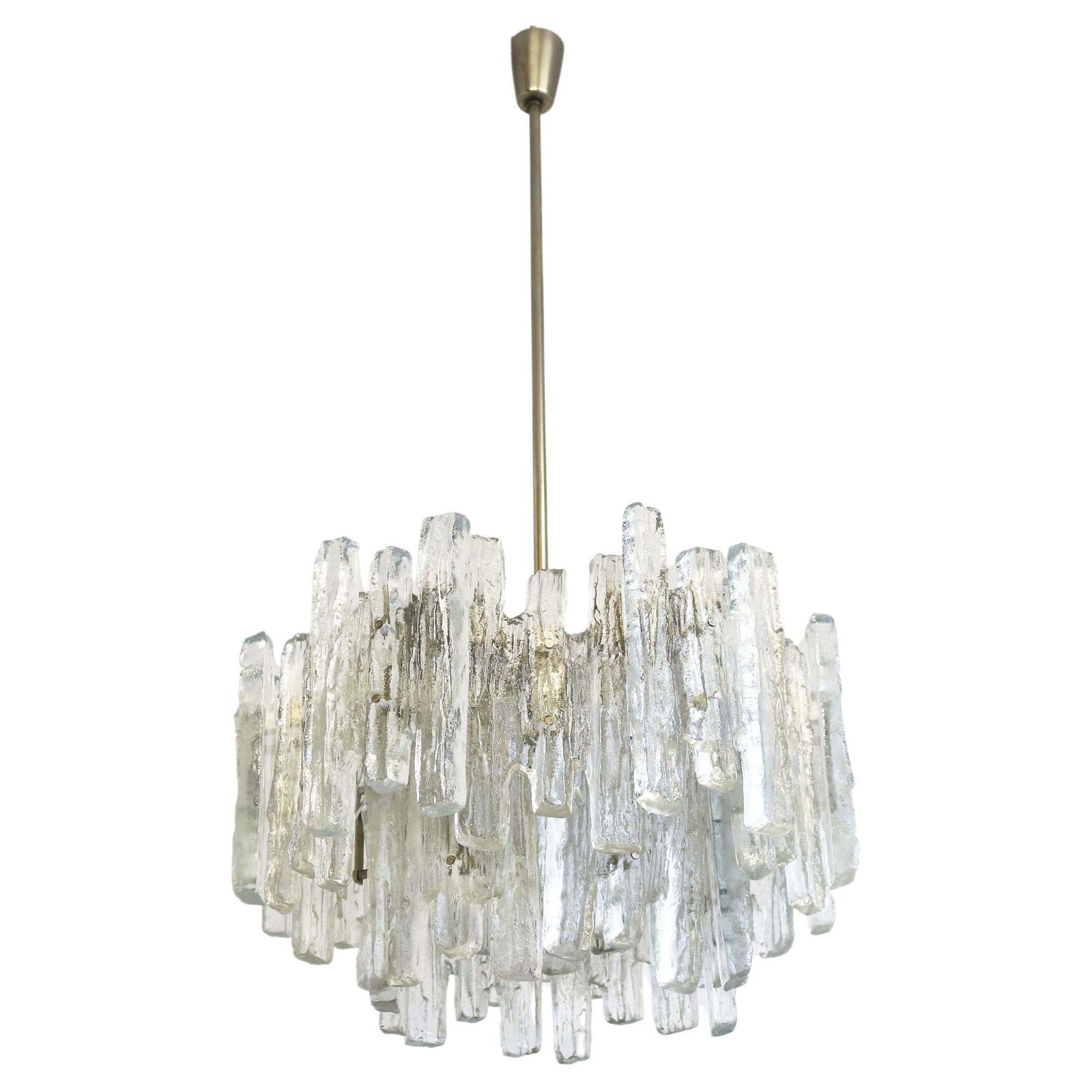 Grote Mid Century Modern Hanglamp Met Ijsglas Van J.T. Kalmar – 18 Lichtpunten – Oostenrijk