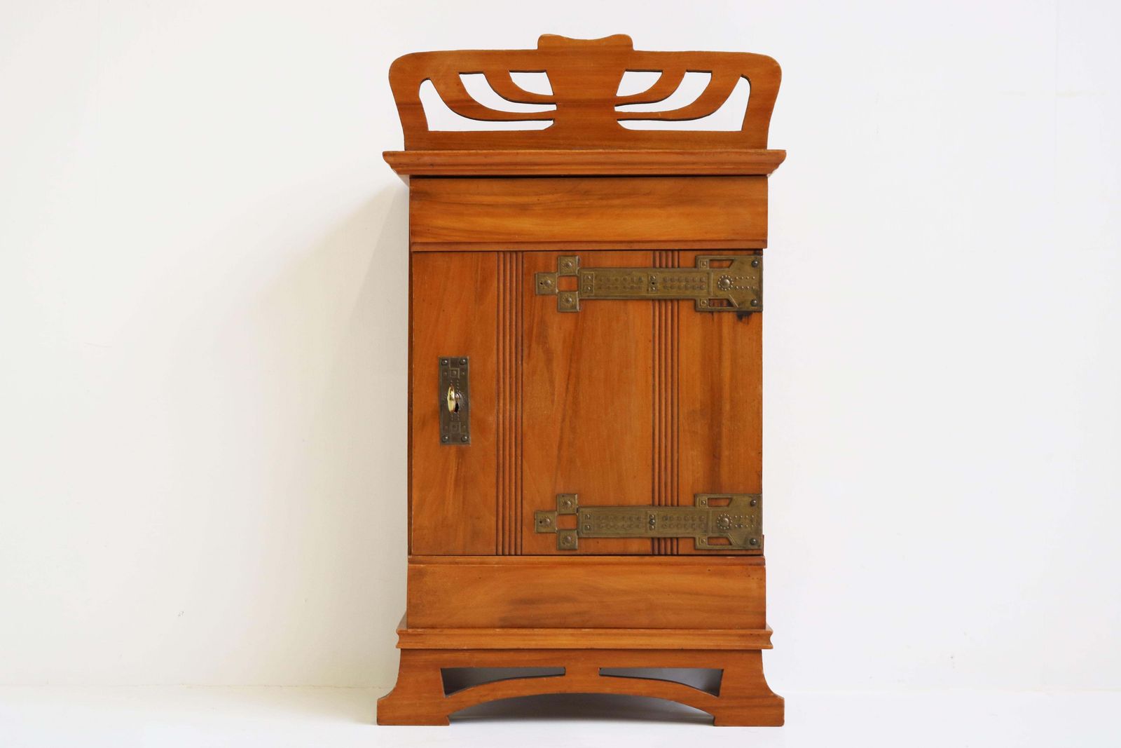 Dutch Antique 1910 Art Nouveau / Jugendstil Wall Cabinet In Cherry Wood Brass photo furniture